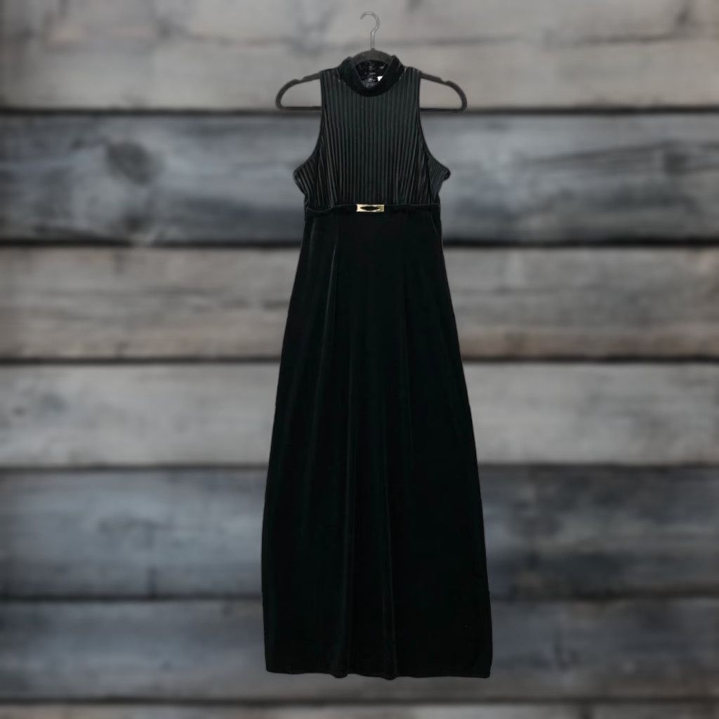 Velvet VINTAGE Papell Black Velvet Maxi Dress 8P A-Line Formal Party Sleeveless Evening Womens 8P Black Maxi Velvet Dress Papell Night Party Gothic Look Size M / US 6-8 / IT 42-44 - 1 Thumbnail