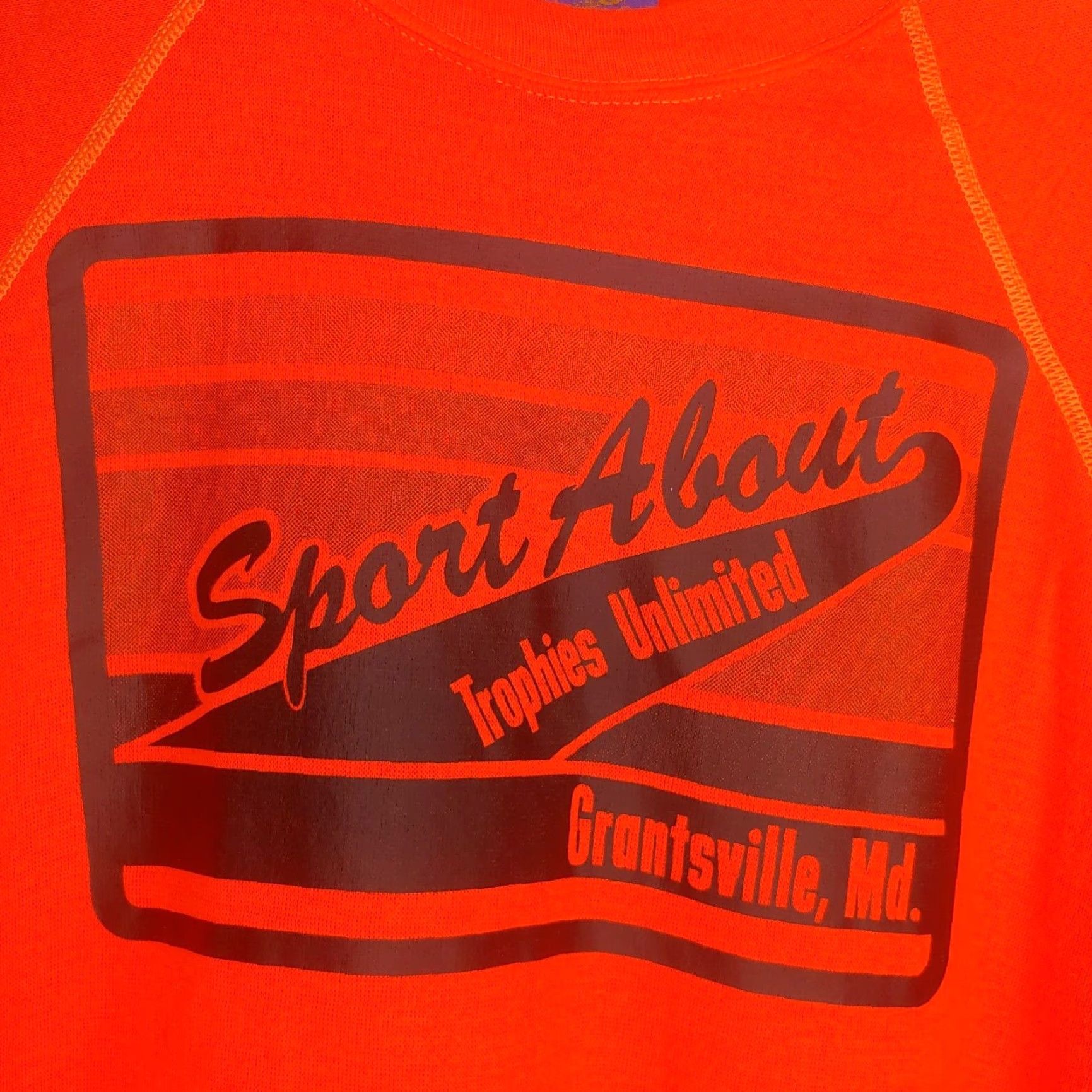 Vintage VINTAGE Sneakers Sweatshirt Shirt M Adult Mens Blaze Orange Crew Neck Pullover 100% Acrylic Sports About Tropies Unlimited Grantsville Maryland Size US M / EU 48-50 / 2 - 2 Thumbnail