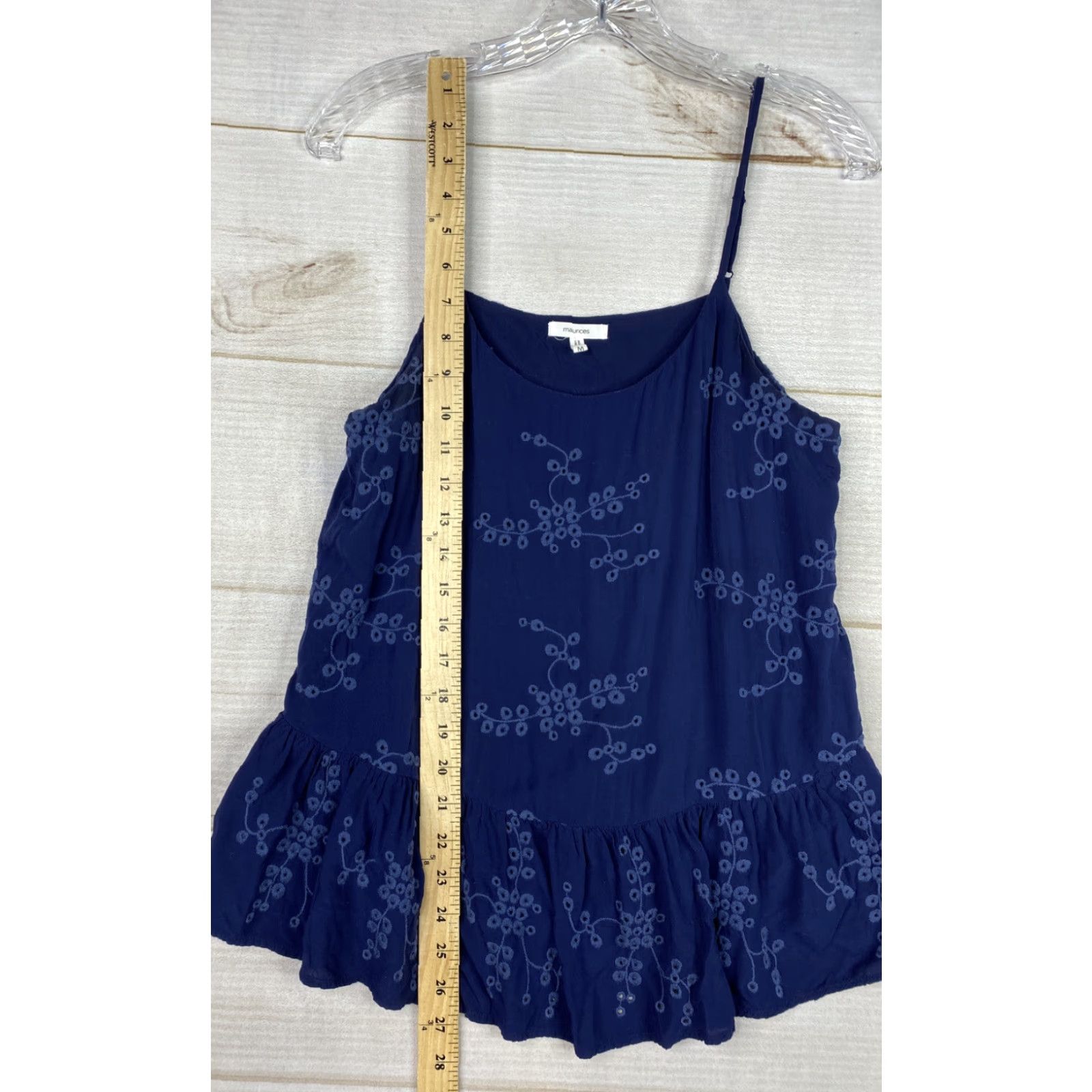 Vintage Maurices Blouse Womens M Blue Sleeveless Lined Floral Printed Flowy Lightweight Knit Spaghetti Strap Size M / US 6-8 / IT 42-44 - 5 Thumbnail
