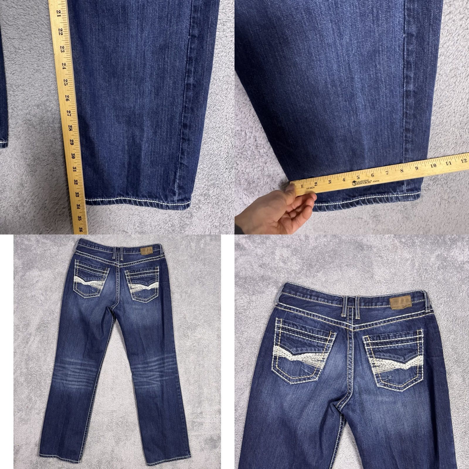 BKE BKE Seth Jeans Mens 32L Denim Bootcut 100% Cotton Blue Regular 5-Pocket Whisker Embroidered Logo Vintage No Size US 32 / EU 48 - 8 Thumbnail