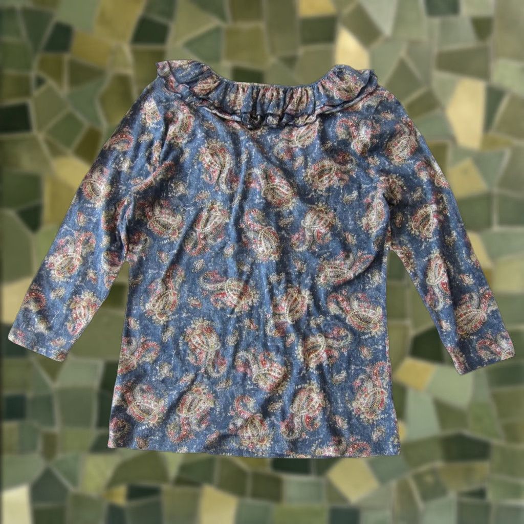 Ralph Lauren Ralph Lauren Jeans Co. Cotton Blue Paisley Floral Ruffle 3/4 Sleeve Blouse Small Size S / US 4 / IT 40 - 1 Thumbnail