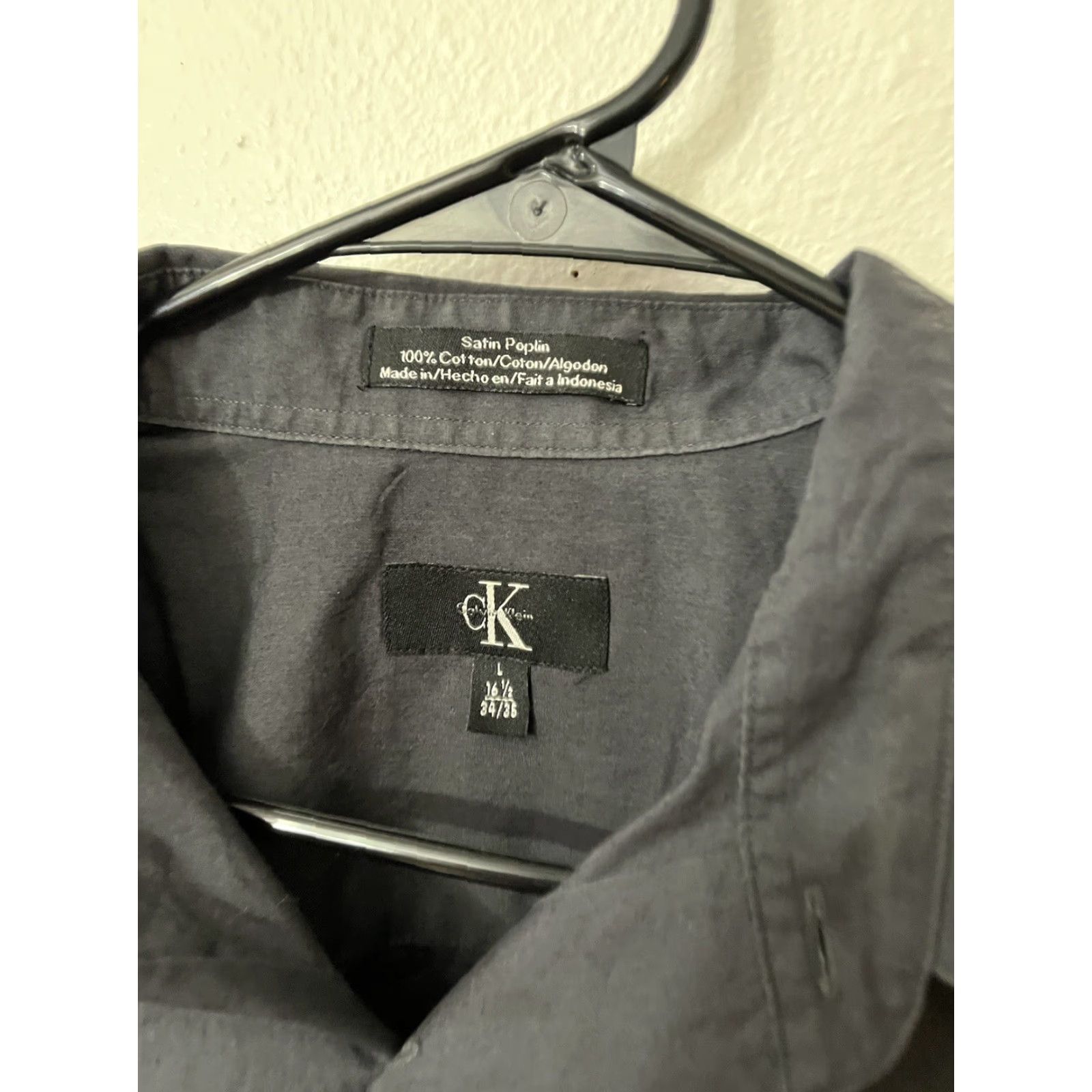 Calvin Klein Calvin Klein Shirt Men Satin Poplin Button-Up 16.5 Gray Long Sleeve 100% Cotton Size US L / EU 52-54 / 3 - 5 Thumbnail
