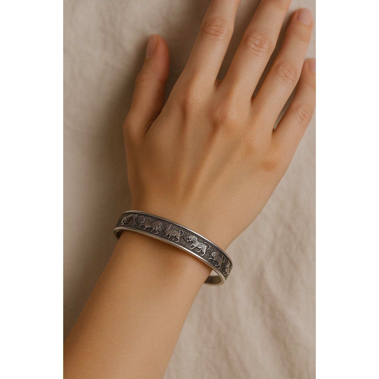 Other Vintage Sterling Silver 925 Chinese Zodiac Bangle Bracelet Size ONE SIZE - 1 Thumbnail