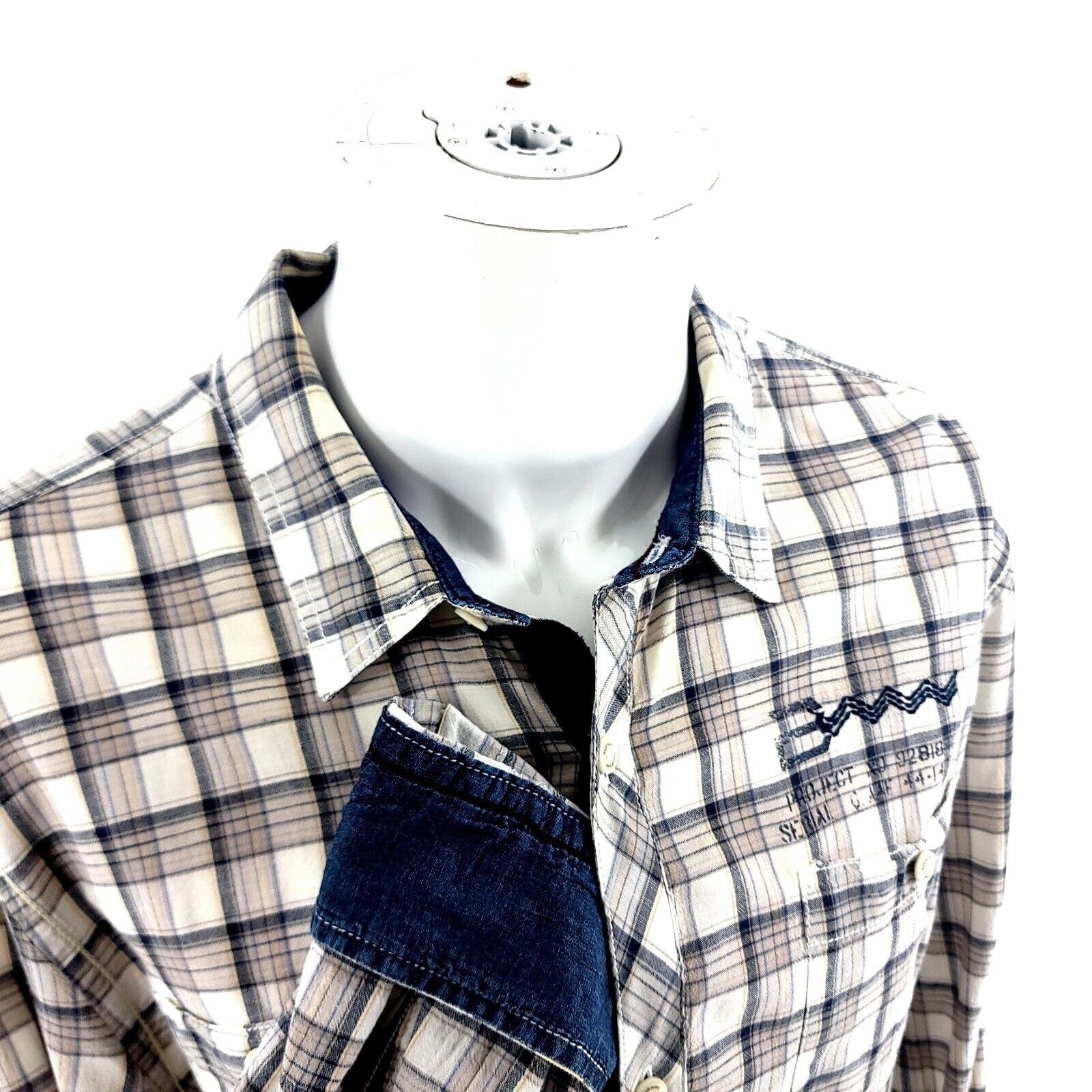 Buffalo David Bitton Buffalo David Bitton XL Tan Blue Plaid Slip Cuff Pocket Dres Size US XL / EU 56 / 4 - 2 Thumbnail