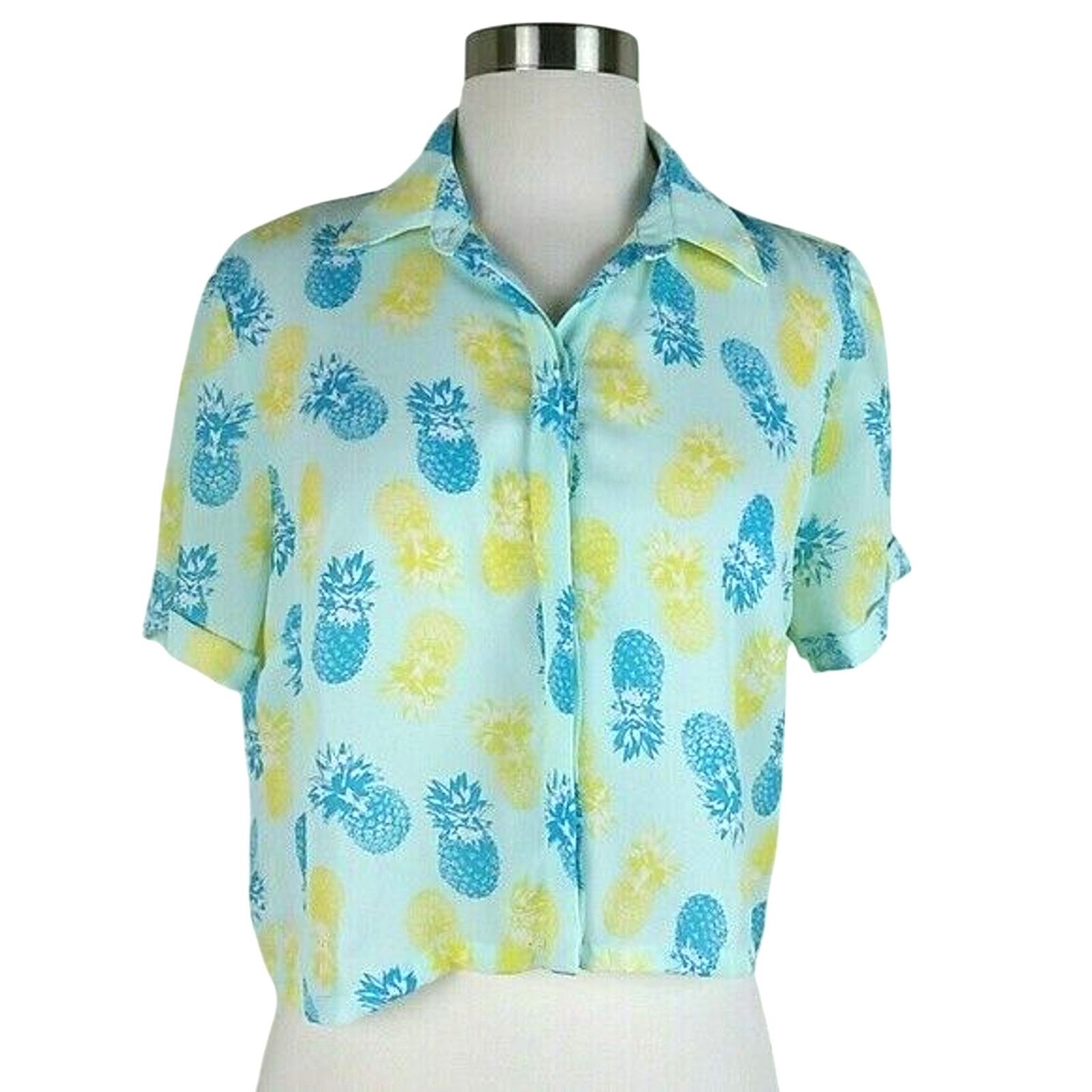 Freebandz Freebird Blouse Women M Tropical Hawaiian Pineapple Resort Size M / US 6-8 / IT 42-44 - 2 Thumbnail
