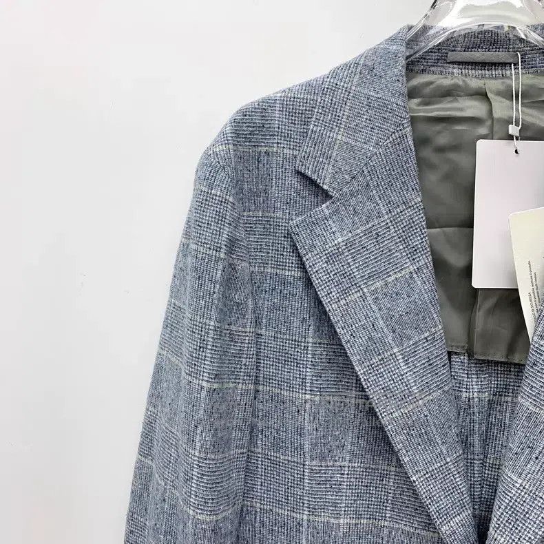 Brunello Cucinelli Brunello Cucinelli Light blue checkered silk collar single Size M / US 6-8 / IT 42-44 - 3 Thumbnail
