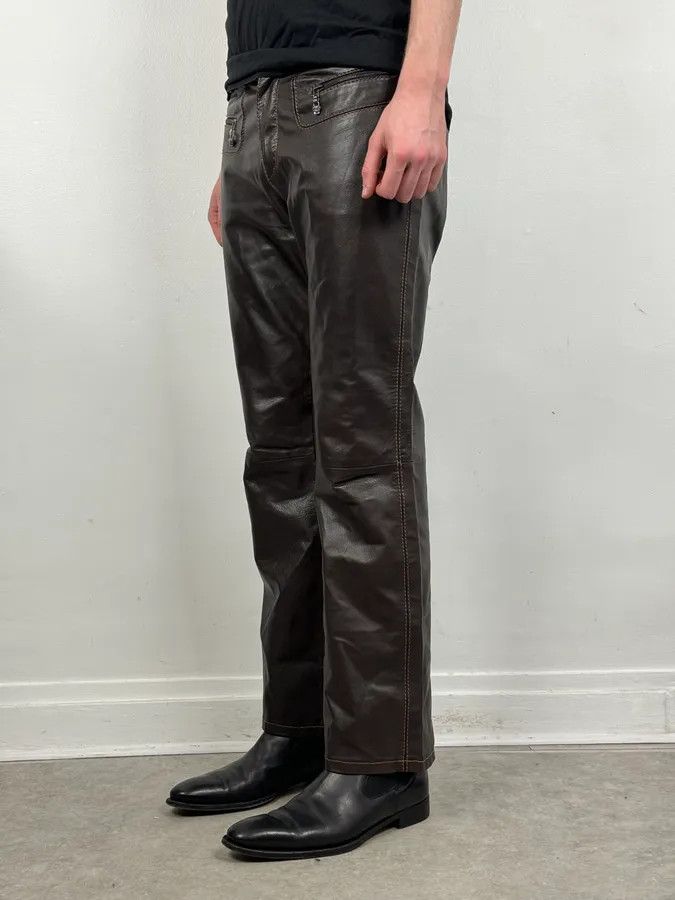 Vintage 1990s Gianni Versace Brown Leather Biker Pants Size US 32 / EU 48 - 3 Thumbnail