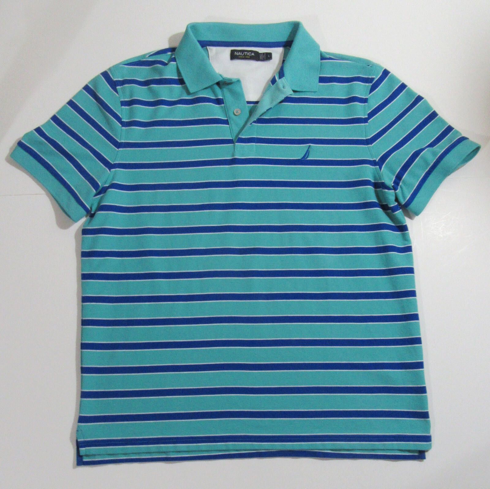 Nautica Nautica Men's Polo Shirt Green and Blue Striped EUC Size L Size US L / EU 52-54 / 3 - 1 Thumbnail