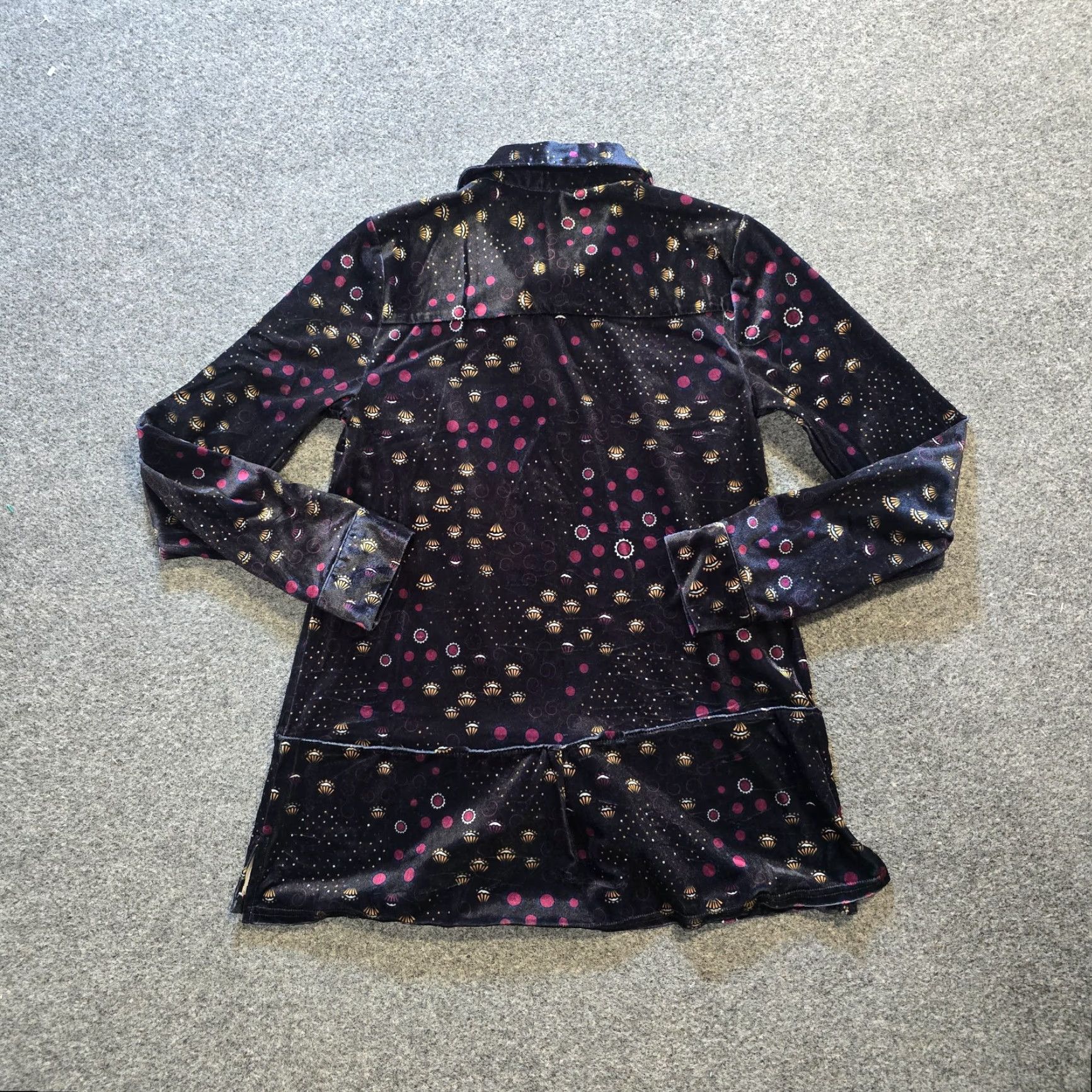 Vintage ModCloth Top Womens Size M Black Yellow Floral Velour Button Front Casual Shirt Size M / US 6-8 / IT 42-44 - 7 Thumbnail