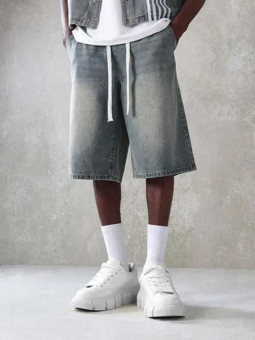 Jean Washed Y2k Shorts Jorts Drawstring Denim Size US 34 / EU 50 - 3 Thumbnail