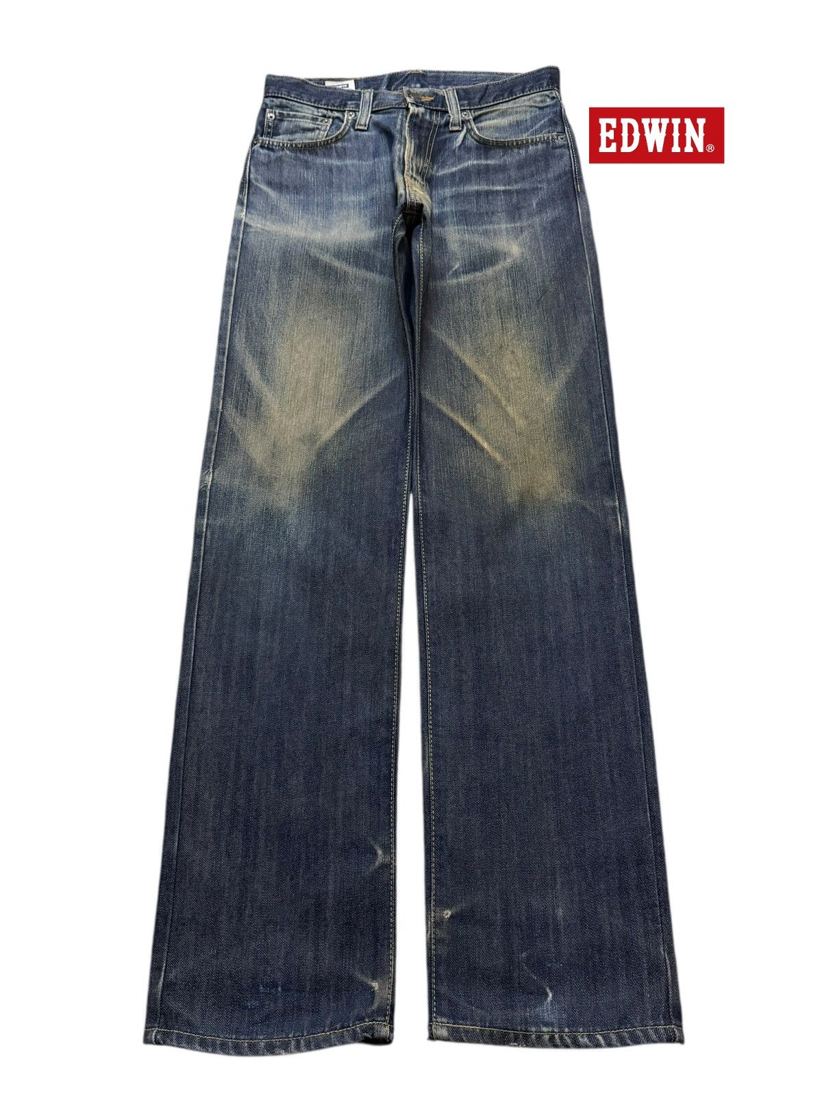 Edwin Vintage 90s Japan Edwin 404 Blue Mud Wash Whisker Loose Fit Size US 30 / EU 46 - 1 Thumbnail