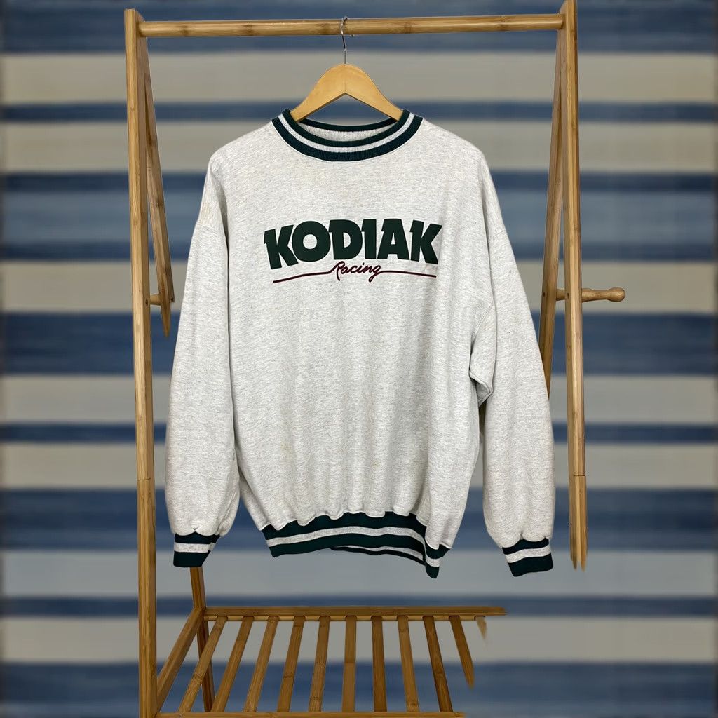 Vintage RARE VTG Kodiak Racing Nascar Striped Trim Ringer Sweatshirt Size L | Ultraclub Hoodie Pullover Mens Heather Gray Green Striped Racing Size US L / EU 52-54 / 3 - 1 Thumbnail