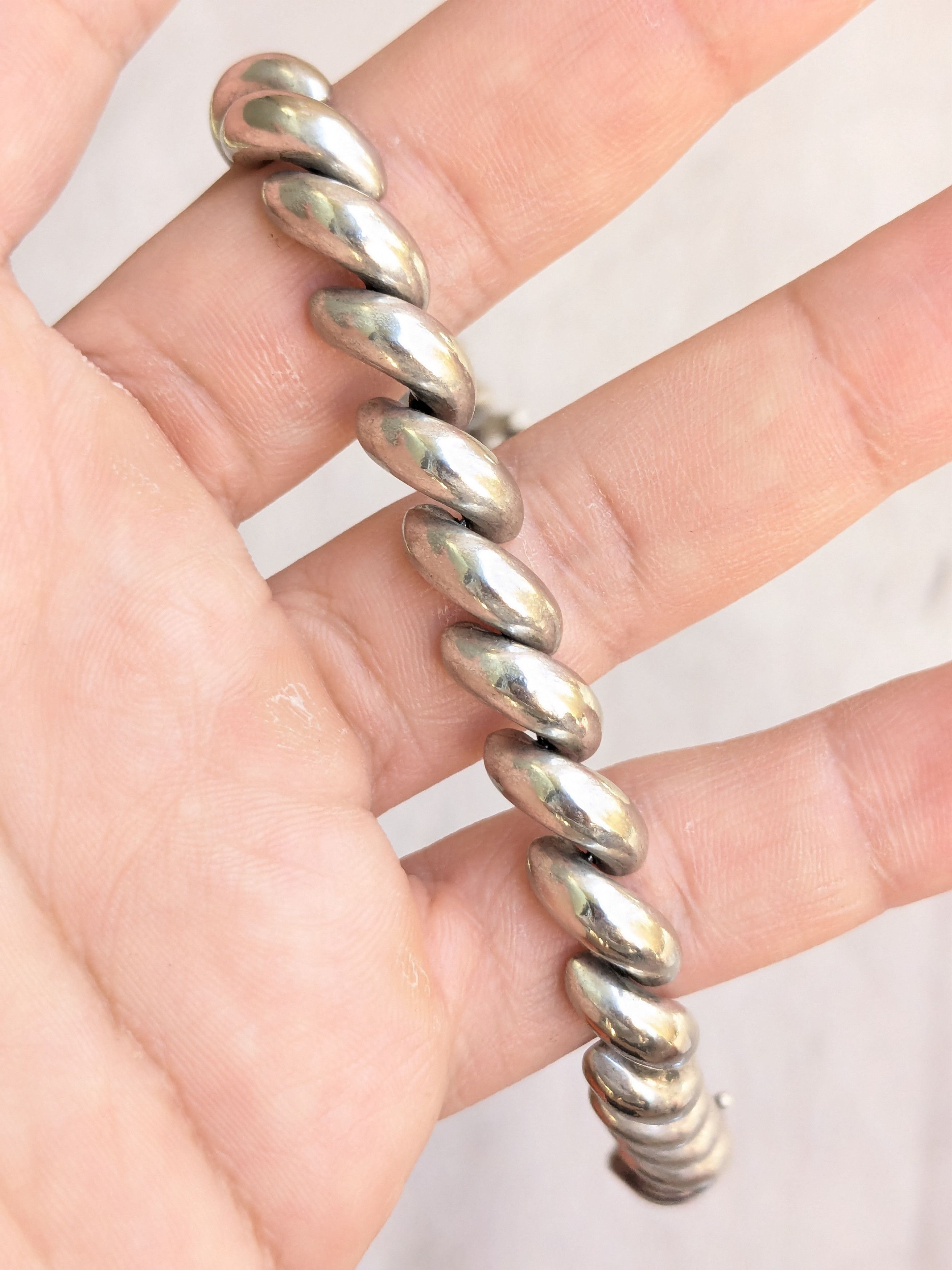 Vintage Vintage Sterling Silver Bracelet San Marcos Macaroni 7 Size ONE SIZE - 14 Thumbnail