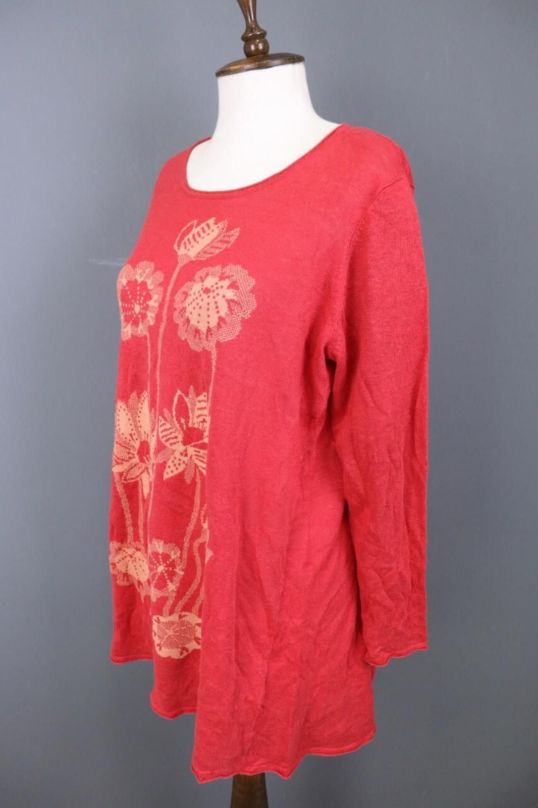 Designer Gudrun Sjoden Red Floral Midi Tunic Sweater Dress Size M Size M / US 6-8 / IT 42-44 - 8 Thumbnail