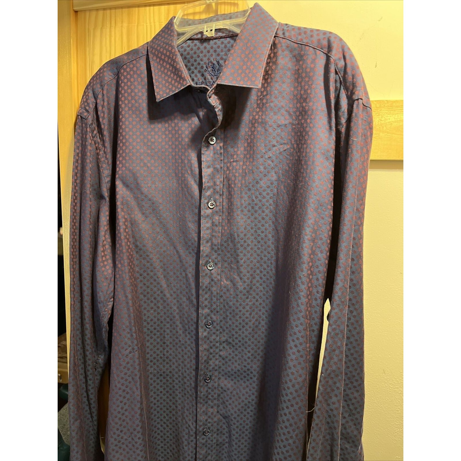 BUGATCHI Bugatchi Uomo Men’s L Purple Geometric Dot LS Cotton Shirt Size US L / EU 52-54 / 3 - 7 Thumbnail