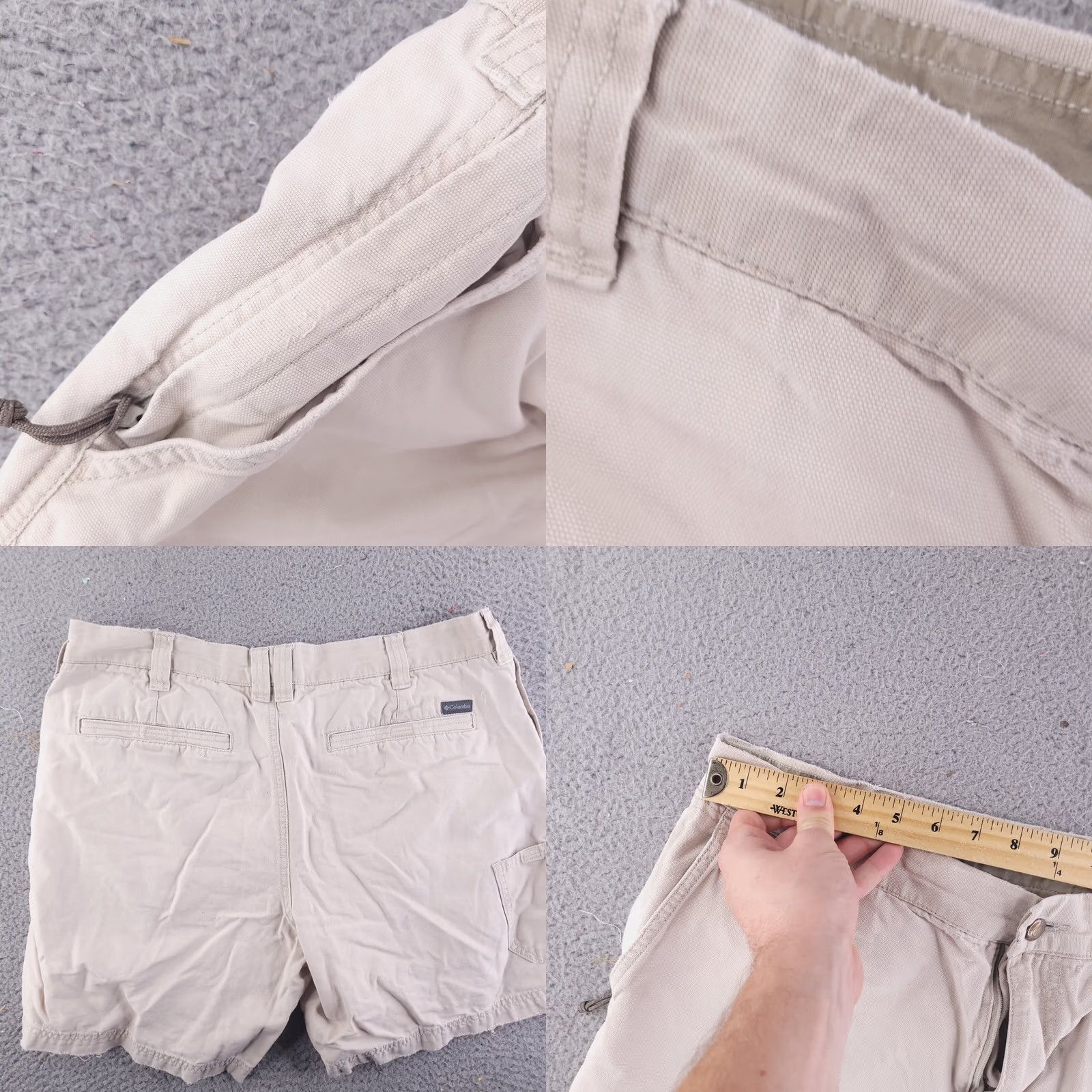 Vintage Columbia Shorts Mens 36 Canvas Beige Tan 8 Inch Distressed Chino Front Flat Front Adult 36 Mens Beige Distressed Canvas Shorts Size US 36 / EU 52 - 8 Thumbnail