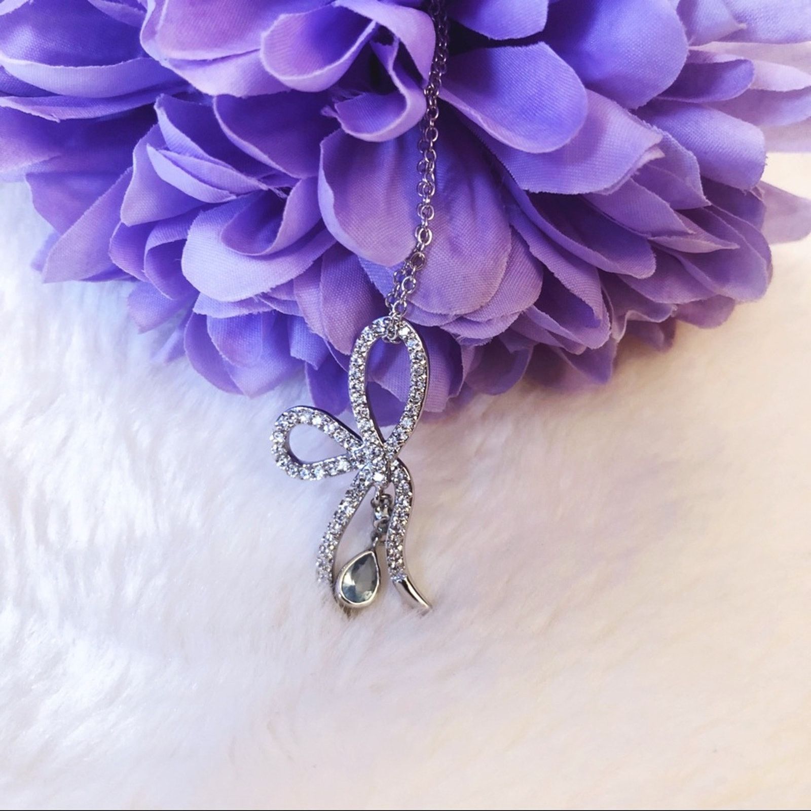 Other Silver Ribbon with Blue Crystal Necklace Size ONE SIZE - 3 Thumbnail