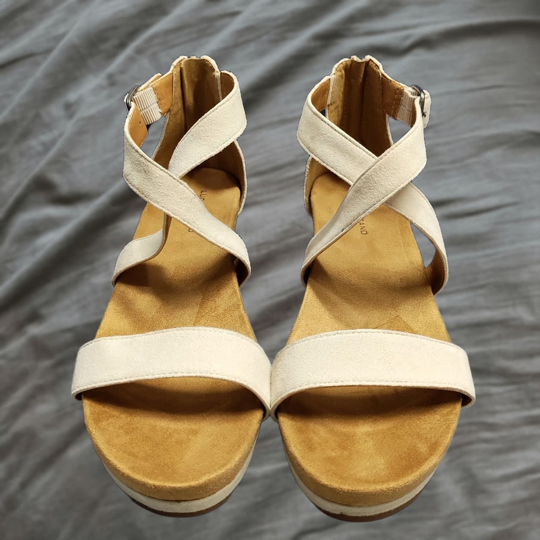 Lucky Brand Lucky Brand Kenadee Wedge Sandals Womens US 10M Tan Brown Leather Buckle Strap Sandals Size US 10 / IT 40 - 1 Thumbnail