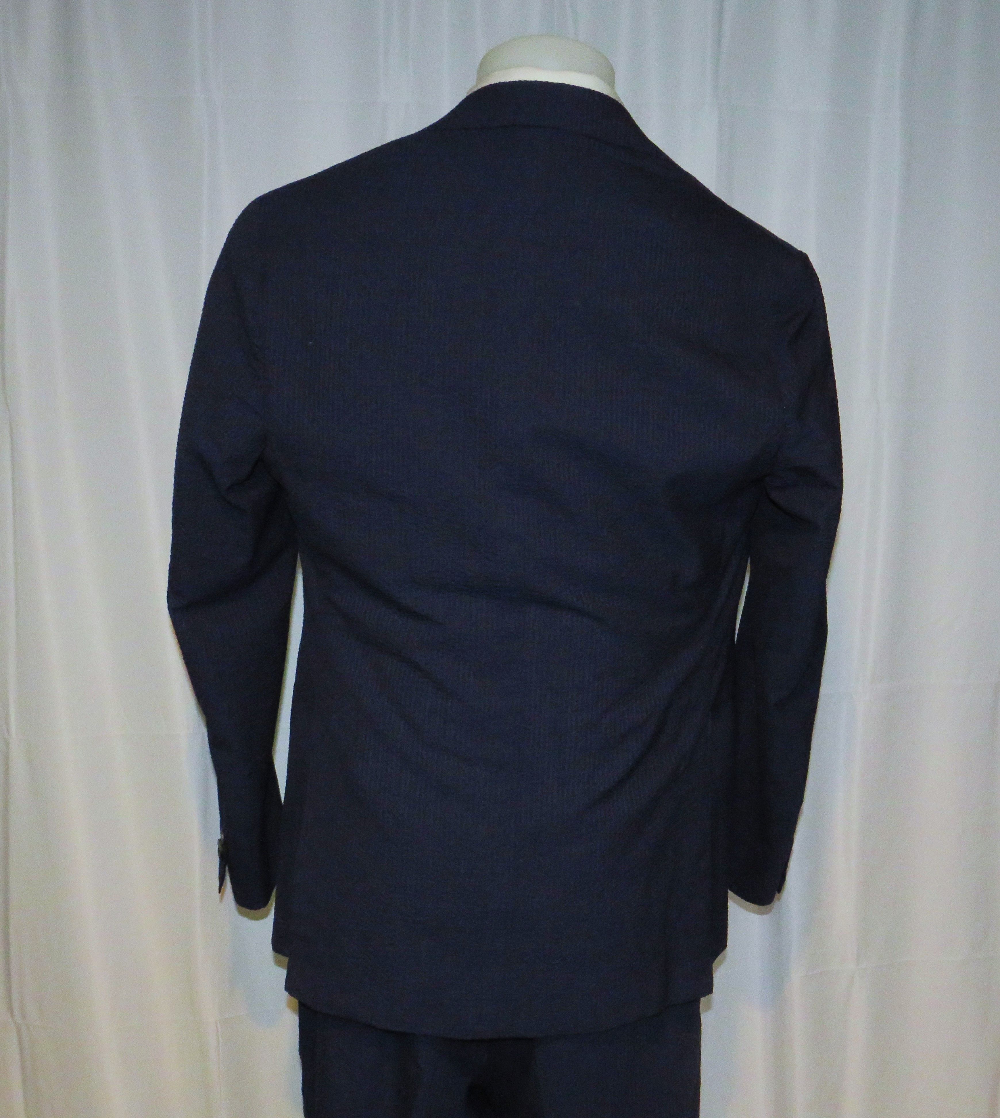 Other J. Meuser Loro Piana Super 150 Bespoke Blue Seersucker Suit Size 38R - 10 Thumbnail