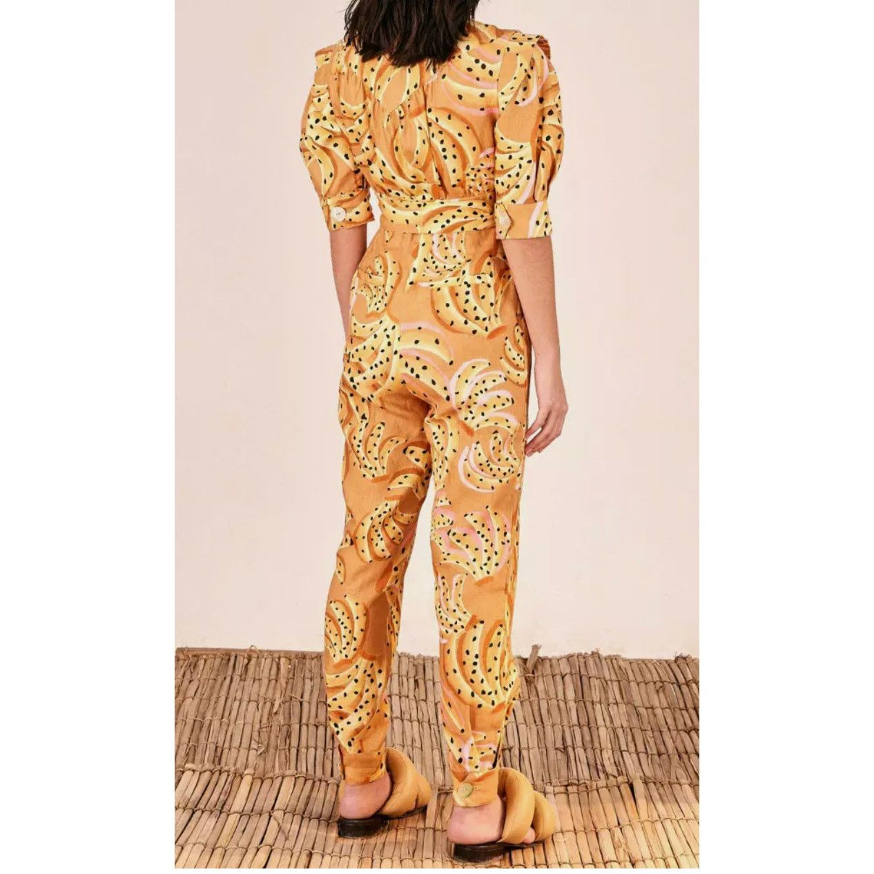 Farm Rio NWT FARM RIO | OFFICE SIREN GOES BANANAS LINEN JUMPSUIT XS Size 25" / US 0 / IT 36 - 4 Thumbnail