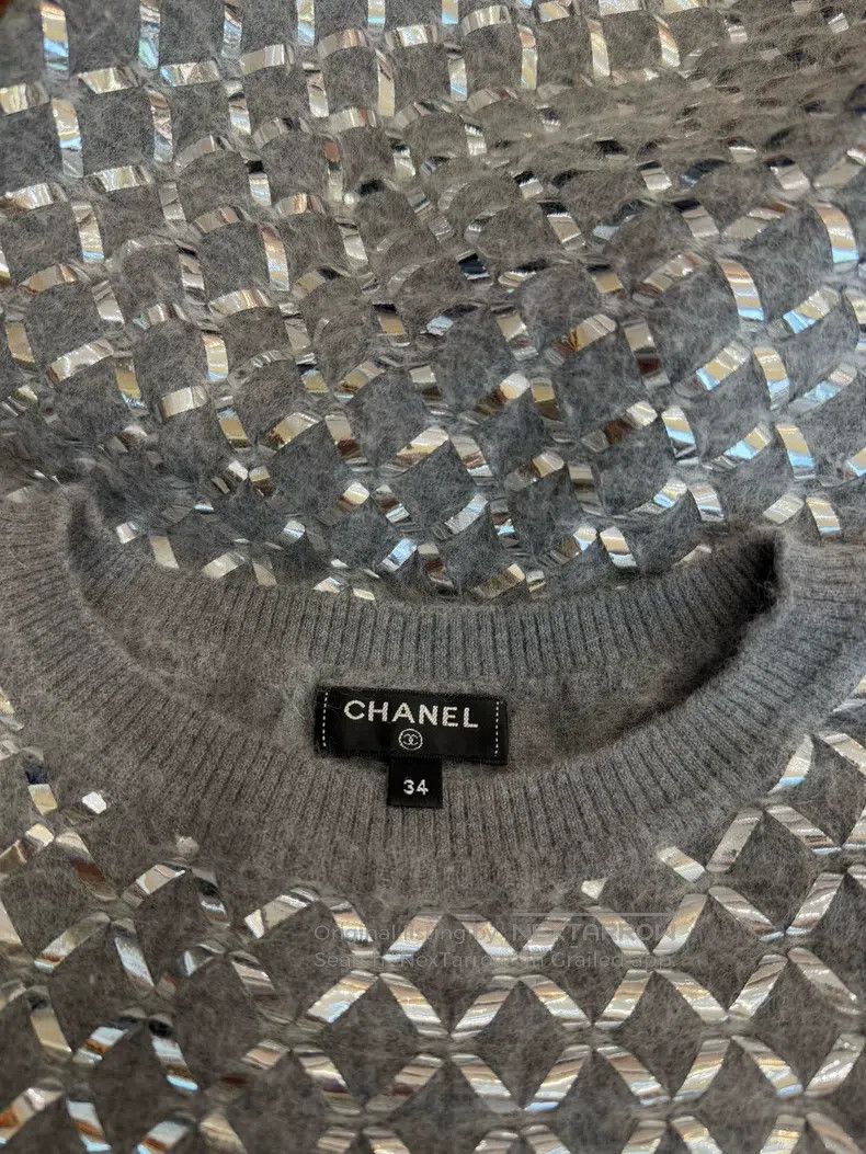 Chanel Chanel Grey silver silk plaid dress Size XXS / US 00 / IT 34 - 5 Thumbnail