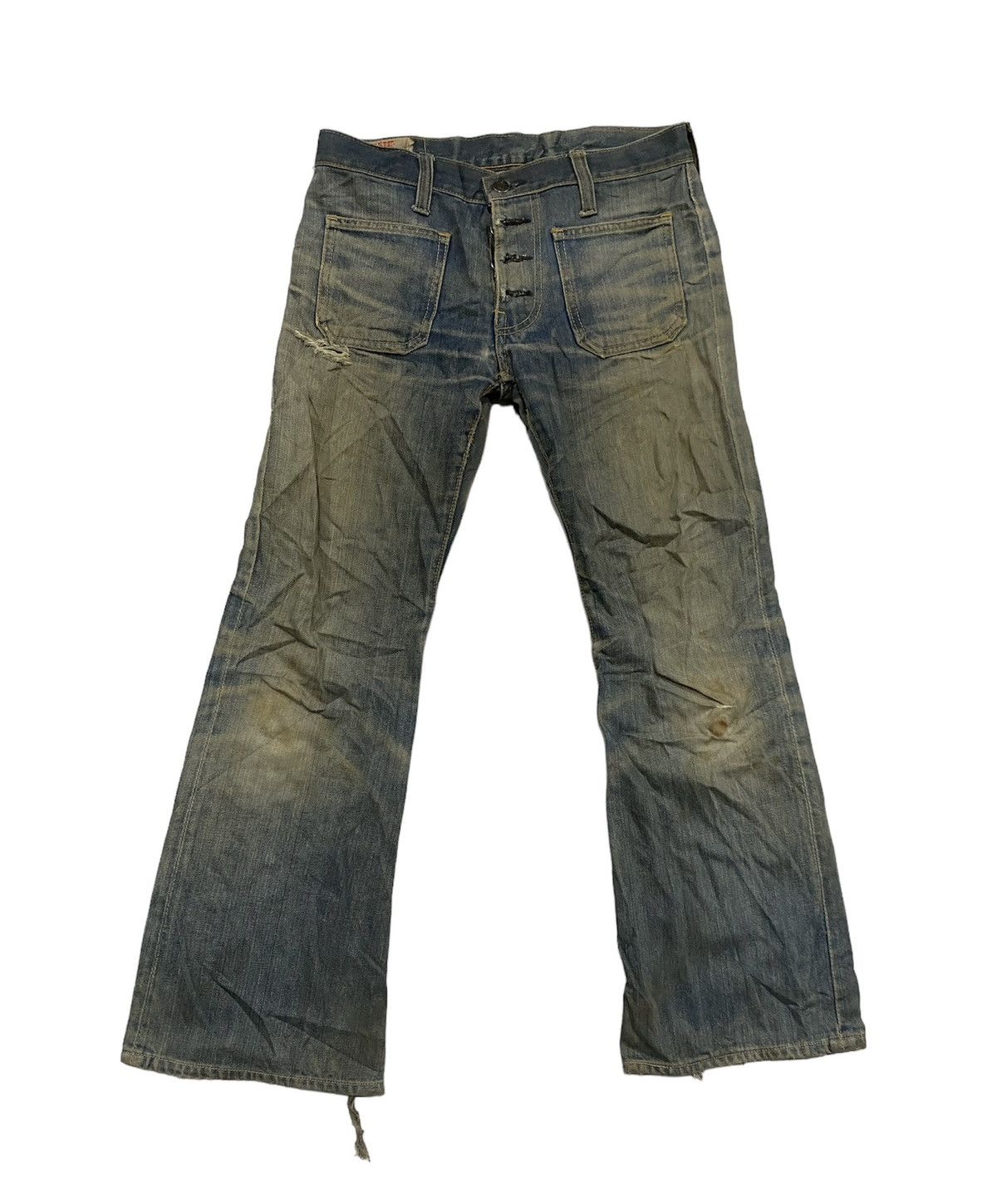 Pre-owned Kapital X Vintage Super Destroyed Flare Denim Bush Pants Canton Jeans In Blue