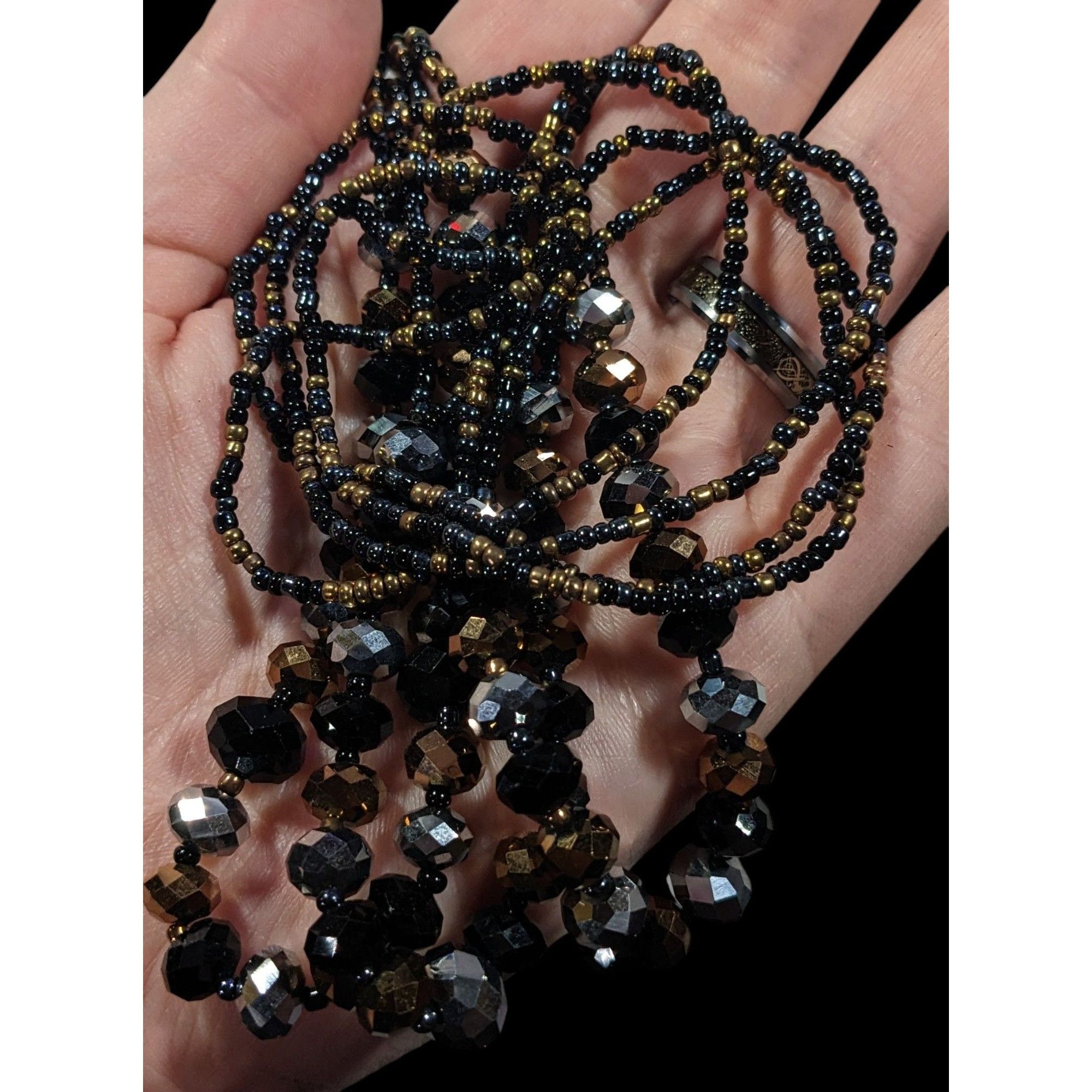 Other Dark Glam Black Gold And Silver Tone Glass Beaded Necklace Size ONE SIZE - 4 Thumbnail