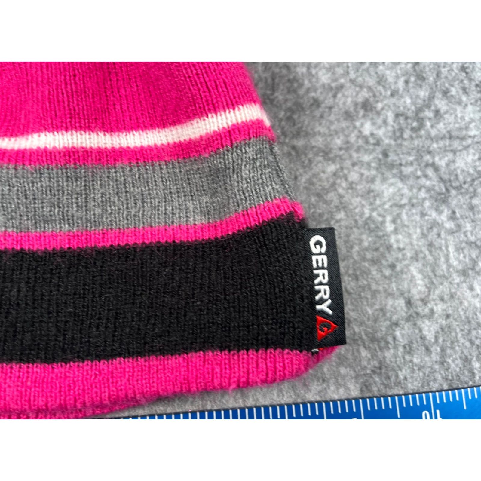 Vintage Gerry Beanie Toque Adult One Size Pink Gray Stripe Knit Acrylic Blend Ski Camp Hat/Beanie Unisex Adults Winter Outdoor Casual Travel Mens Womens Size ONE SIZE - 2 Thumbnail