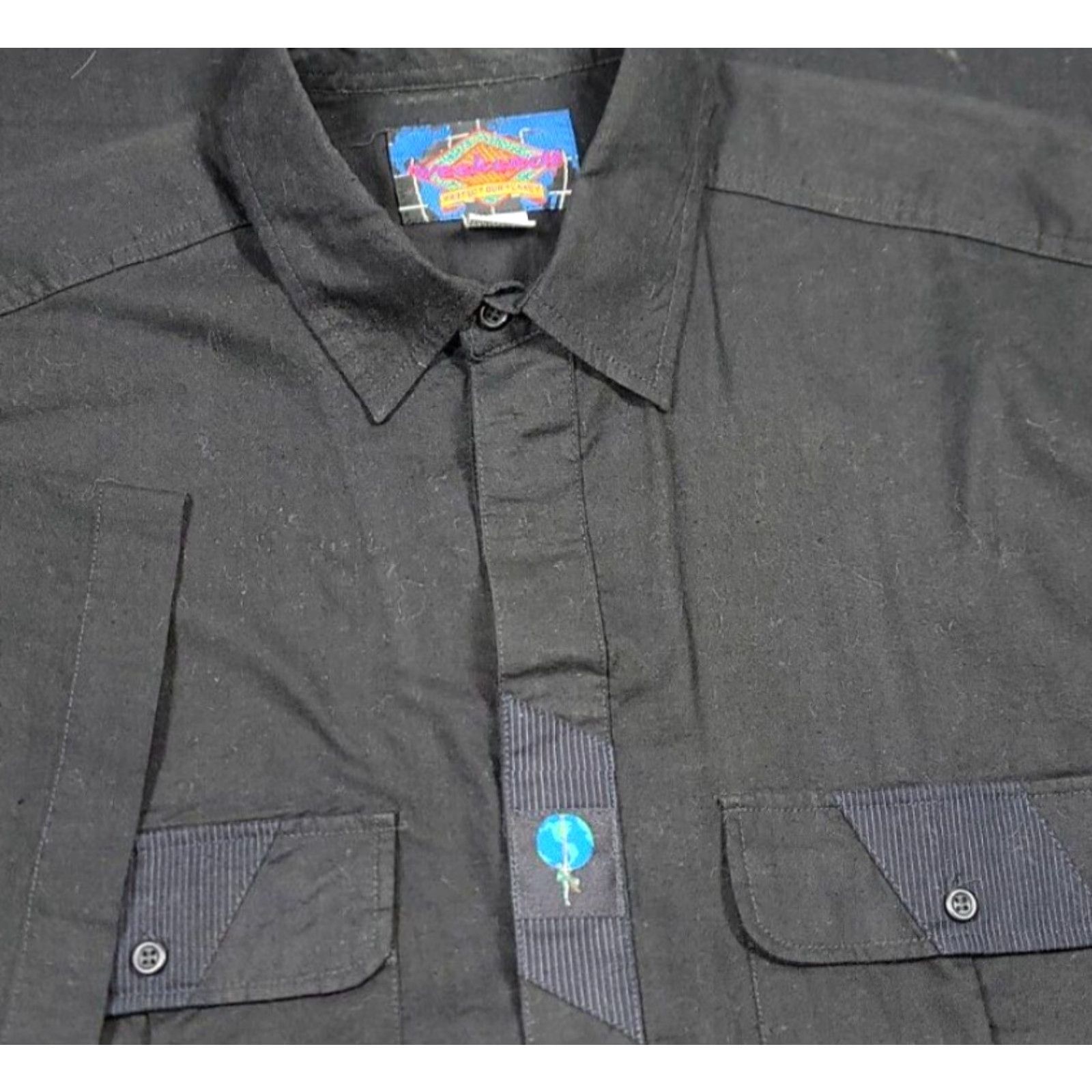 Vintage VINTAGE Weekends Shirt Men L Black Cotton Canvas Button-Up Embroidered Logo 90s Earth Day Military Casual Modern Fit Size US 33 - 2 Thumbnail