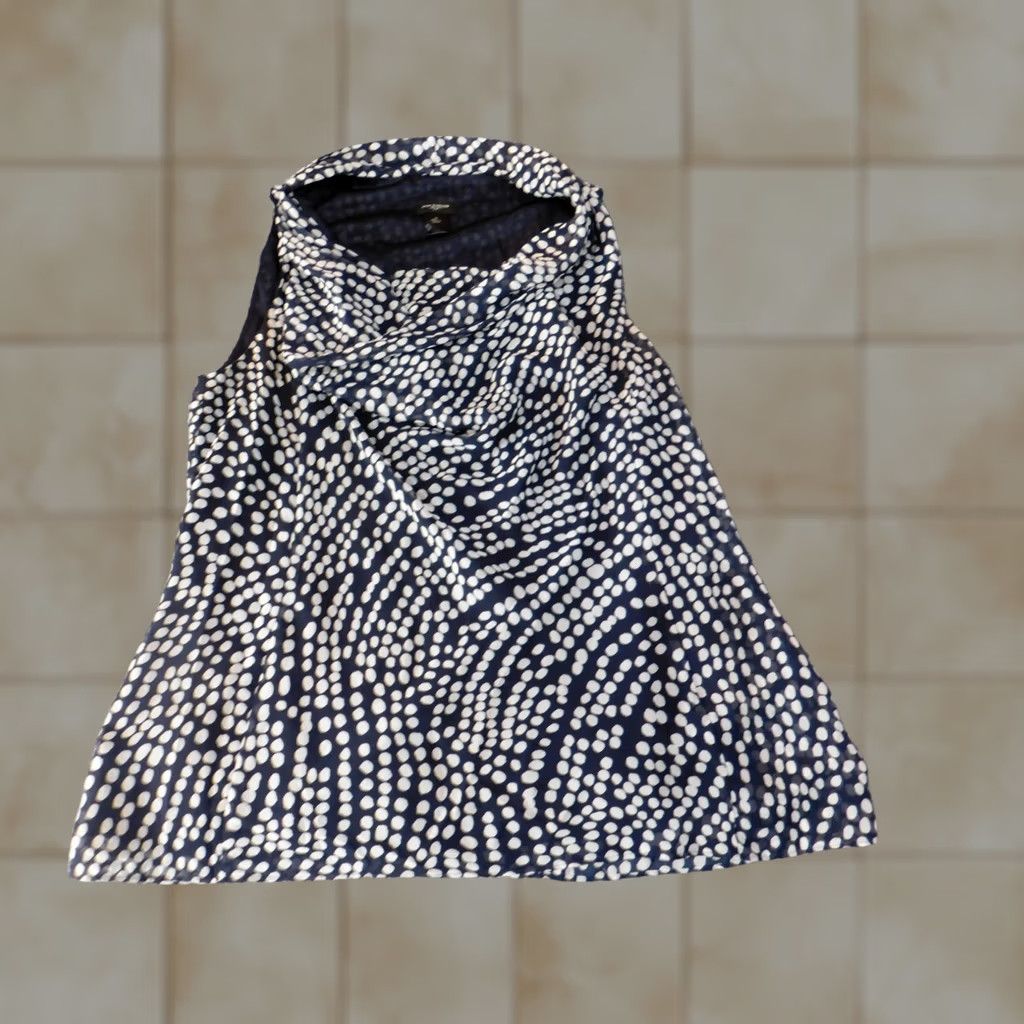 Ann Taylor Ann Taylor Blouse Women Medium Blue Polka Dot Lined Pullover Sleeveless Casual Top Women M Blue Ruffle Cap Sleeve? Size M / US 6-8 / IT 42-44 - 1 Thumbnail