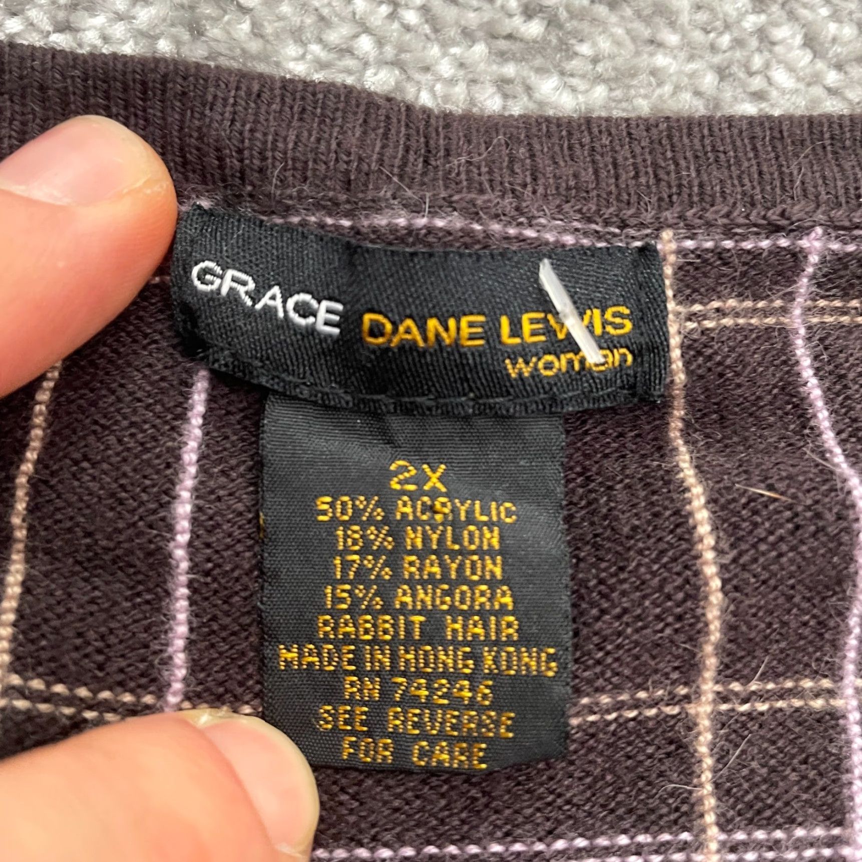 Vintage Grace Dane Lewis Sweater Women 2XL Brown Check Crew Neck Knit All Seasons Designer Womens Size XXL / US 16-18 / IT 52-54 - 7 Thumbnail