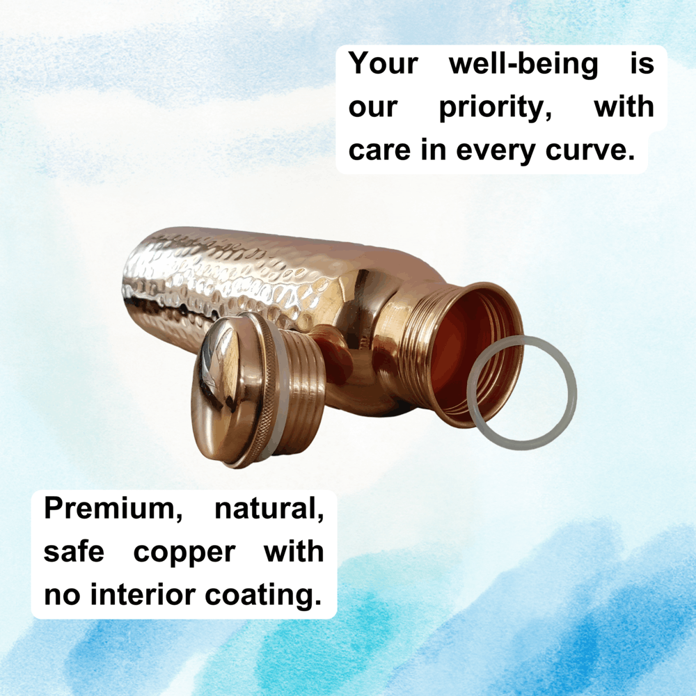 Handmade NEW 100% Hammered Copper Water Bottle, 32.5 oz/950 mL Size ONE SIZE - 4 Thumbnail