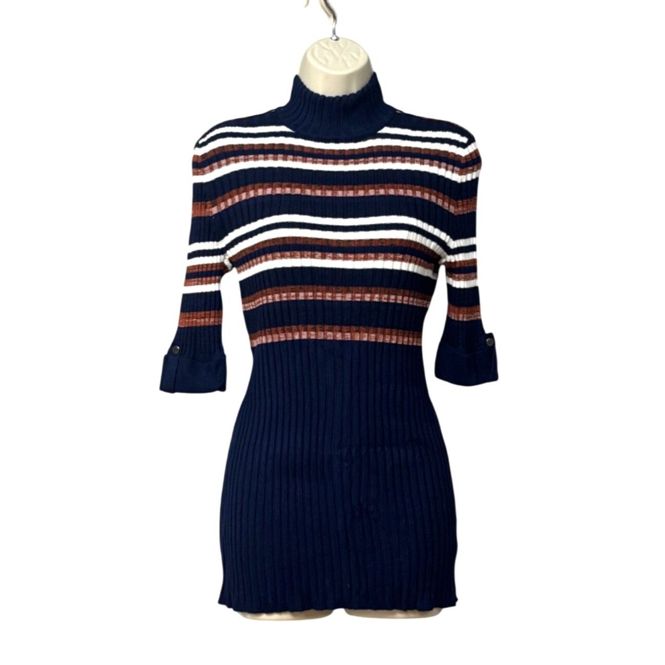Style & Co Style & Co Mock Neck ribbed Elbow-sleeve, Striped Sweater, S Size M / US 6-8 / IT 42-44 - 3 Thumbnail