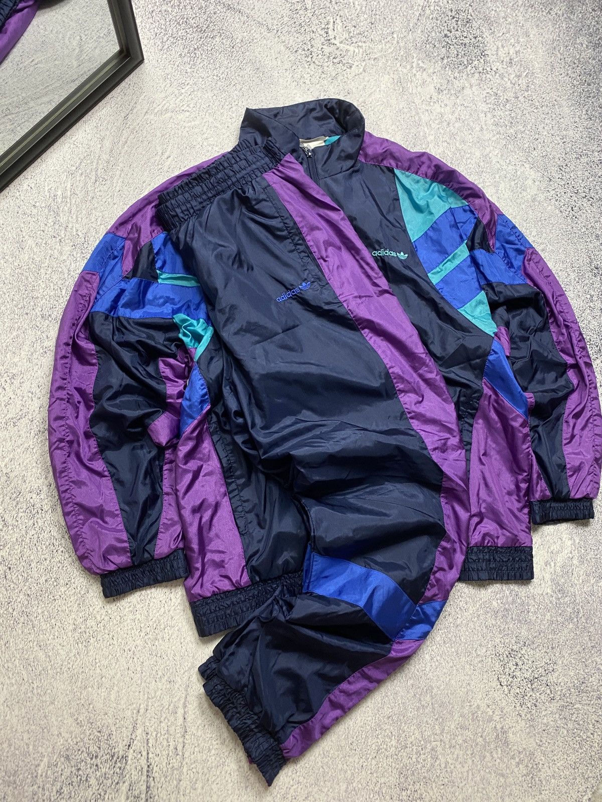 Adidas × Vintage Vintage Adidas Multicolour Nylon Tracksuit Set Jacket Pants Size US M / EU 48-50 / 2 - 3 Thumbnail