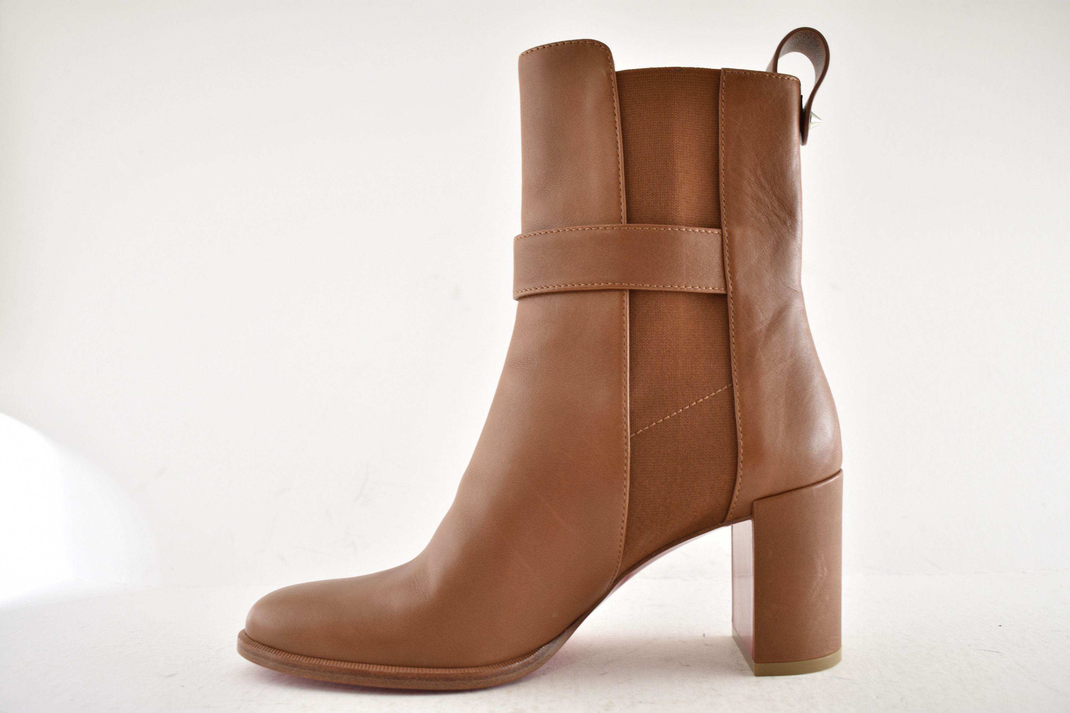 Christian Louboutin CL Chelsea Booty 70 Cuoio Brown Block Heel Ankle Bootie 37 Size US 7 / IT 37 - 10 Thumbnail
