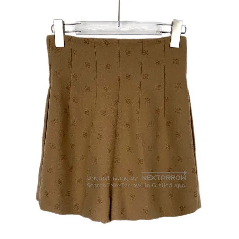 Fendi Fendi Brown logo full print wool pleated skirt shorts Size 42" / US 20 - 2 Thumbnail