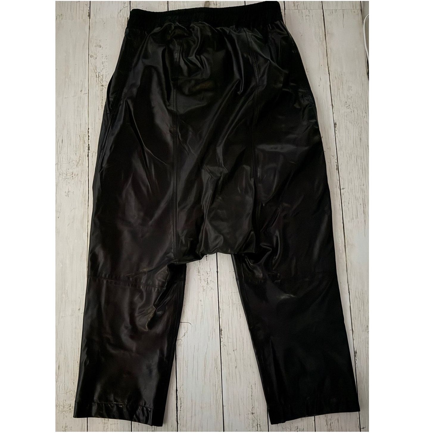 Rick Owens SS19 Babel Dropped Crotch Black Polished Calfskin Pants US 2 Size 26" / US 2 / IT 38 - 15 Thumbnail