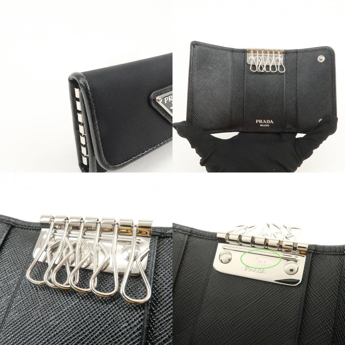 Prada Prada Triangle Logo Nylon Key Holder Black Size ONE SIZE - 5 Thumbnail