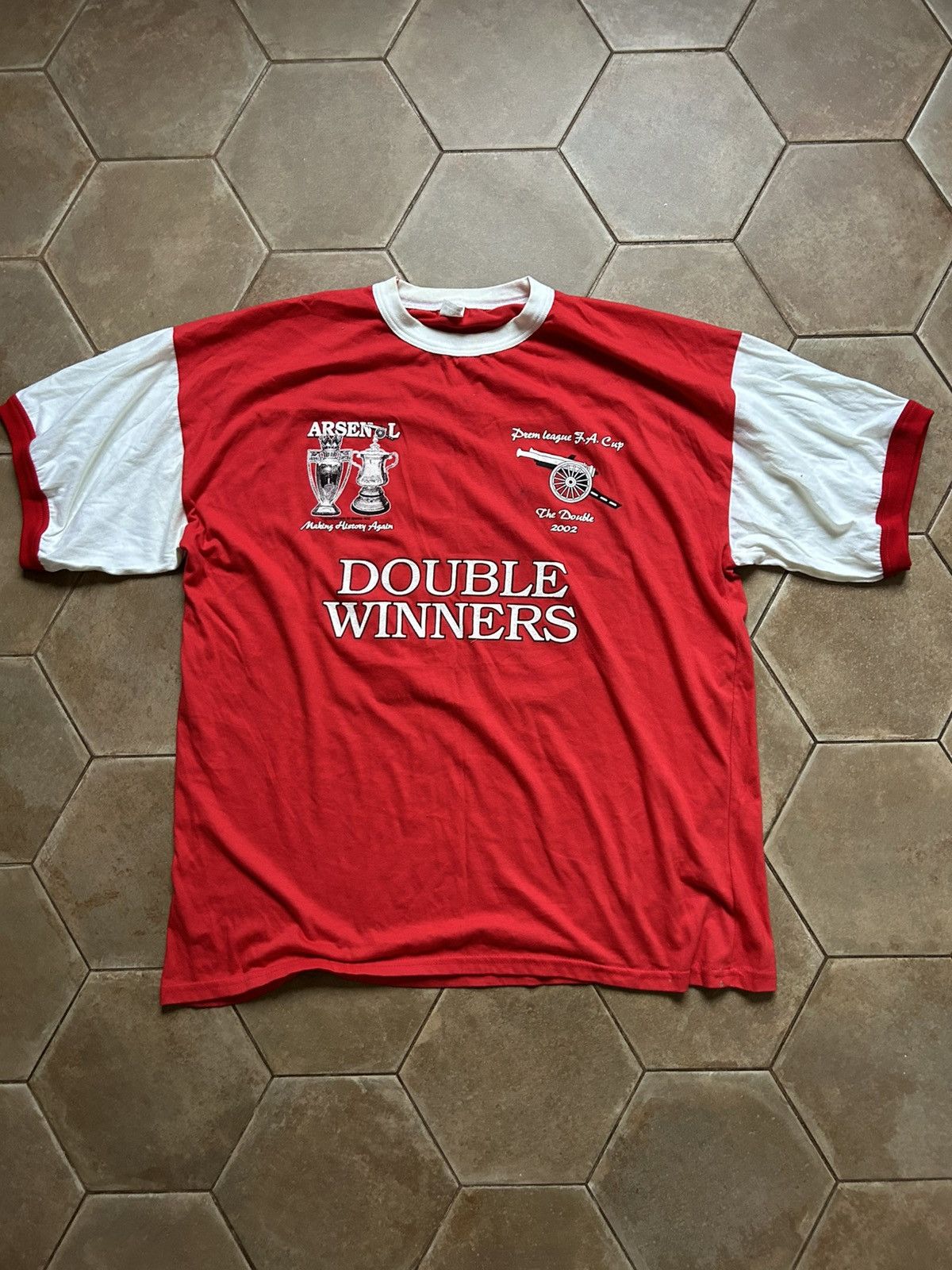 2001 2002 Arsenal London Double Winner Vintage Soccer Tee UK