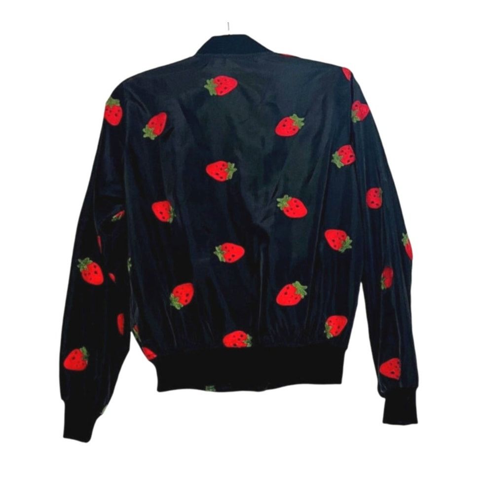Other Strawberry Appliqué Black Bomber Jacket Lightweight Cropped Size S / US 4 / IT 40 - 3 Thumbnail