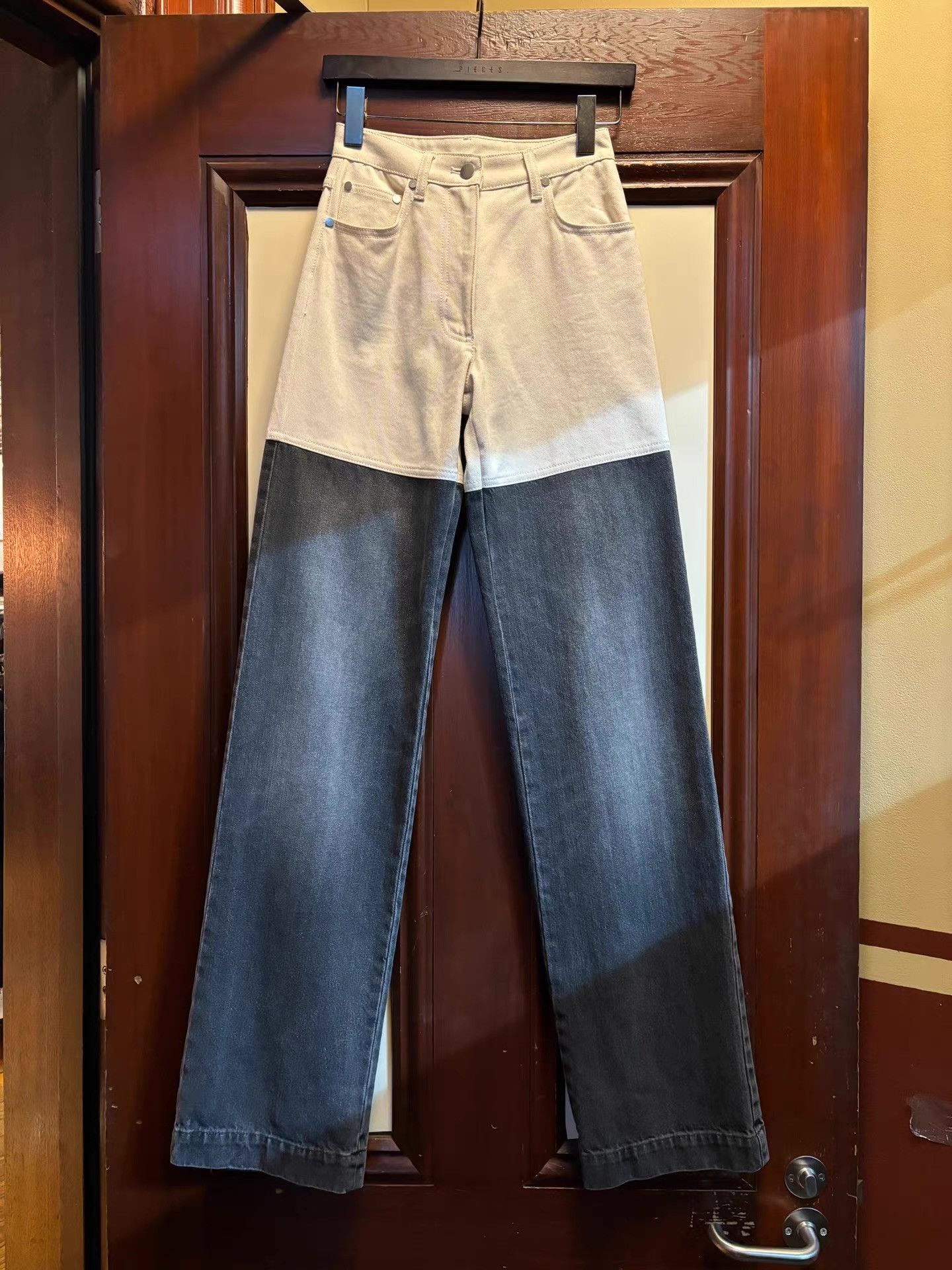 Peter Do PETER DO SS22 Off‑white/Medium Grey Combo Denim Jeans Ｑ25 Size 38" / US 16 / IT 52 - 1 Thumbnail
