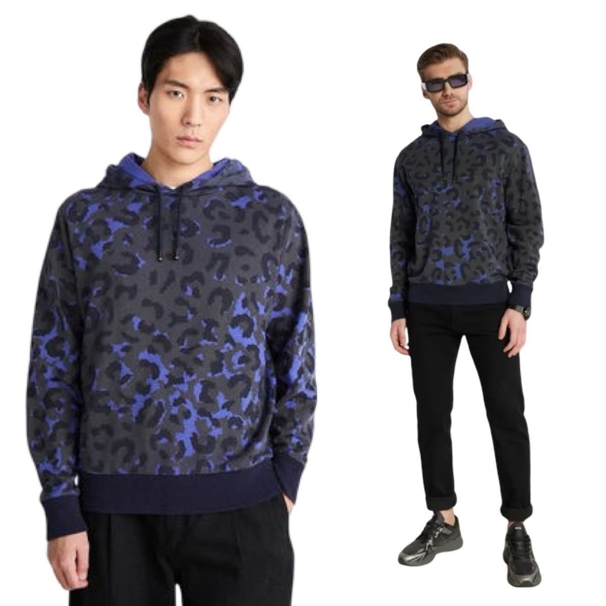 image of New Hugo Boss Men’S Leopard Hoodie Sweatshirt Size M Purple/black in Black/Purple, Men's