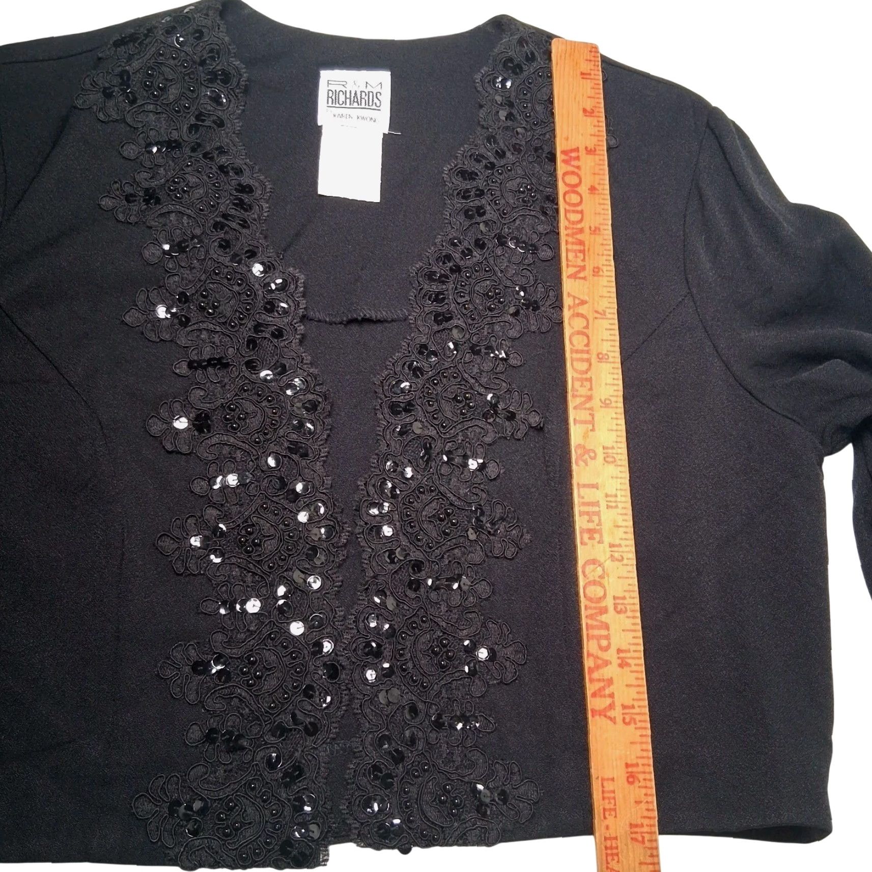 Vintage VINTAGE R & M Richards Bolero Shirt Size 10 Black Cropped Lace Sequins Beads Long Sleeve Open Front Dressy Special Event US Made Women Size L / US 10 / IT 46 - 4 Thumbnail