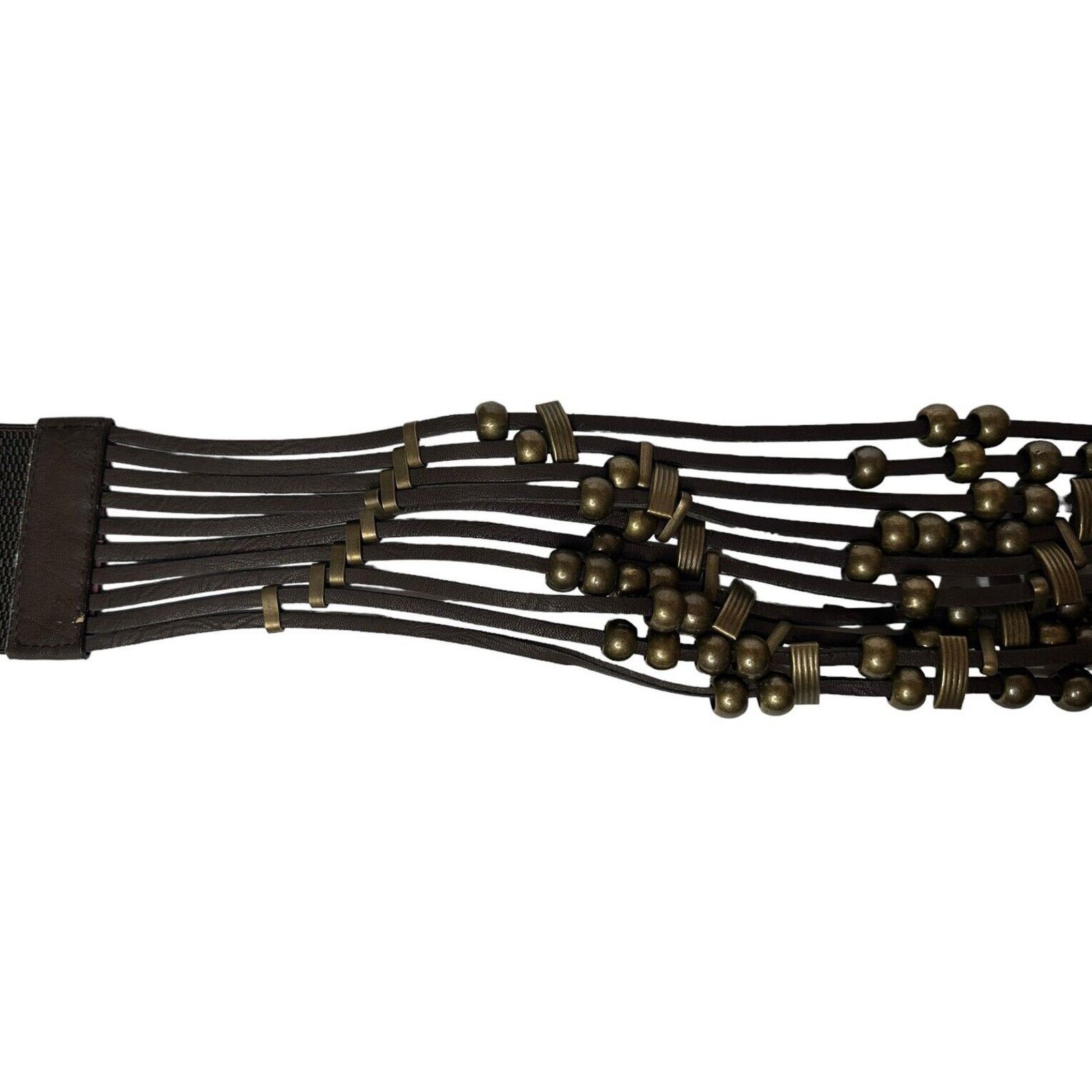 Other ANGIE Wide Brown Beaded Faux Leather Elastic Stretch Belt Size ONE SIZE - 3 Thumbnail