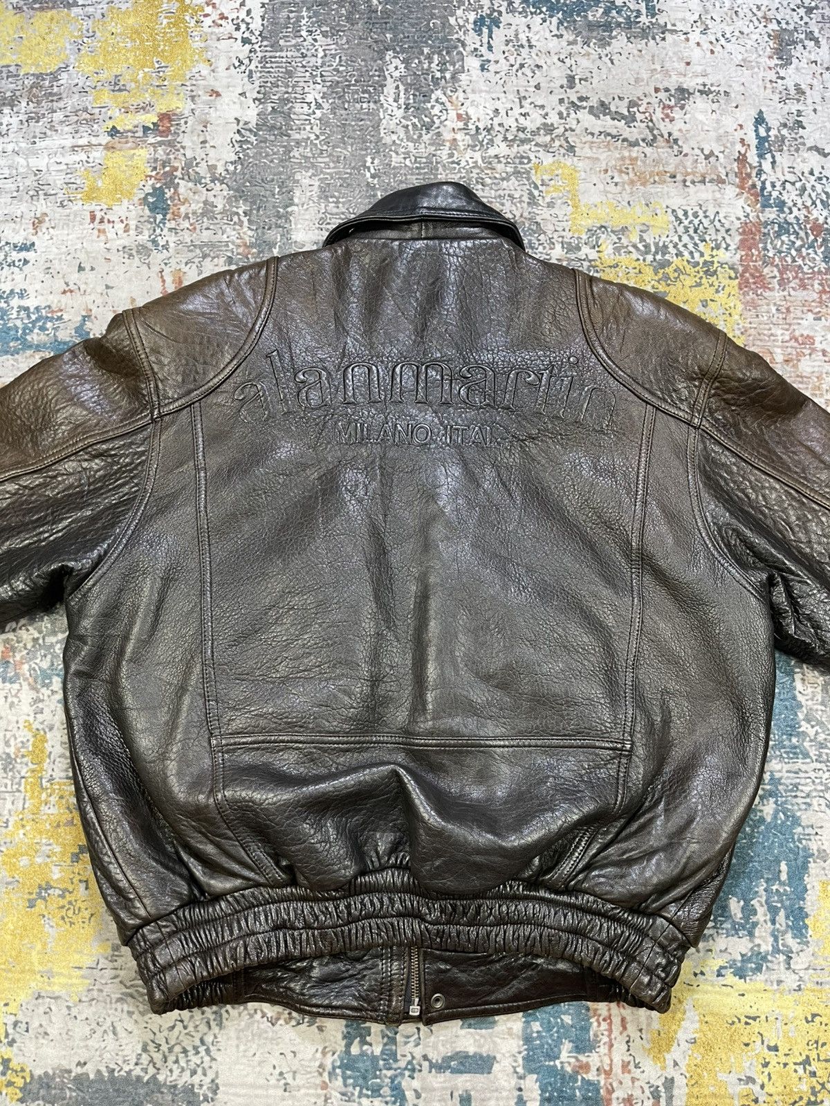 Genuine Leather Vtg Alan Martin Italy Back Embossed Sheepskin Bombers Size US L / EU 52-54 / 3 - 6 Thumbnail