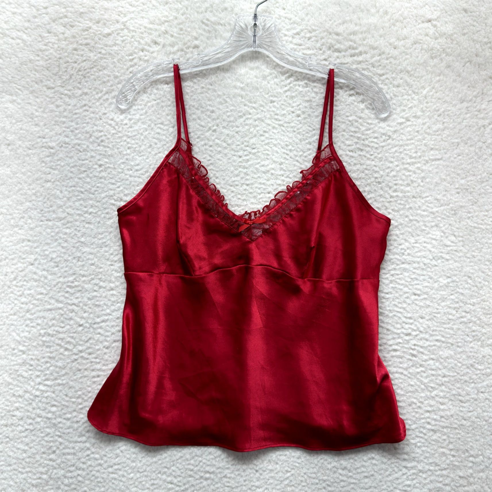 Vintage VINTAGE Camisole Top M Red Satin Lace Coquette Victorian Edwardian Y2K Size M / US 6-8 / IT 42-44 - 2 Thumbnail
