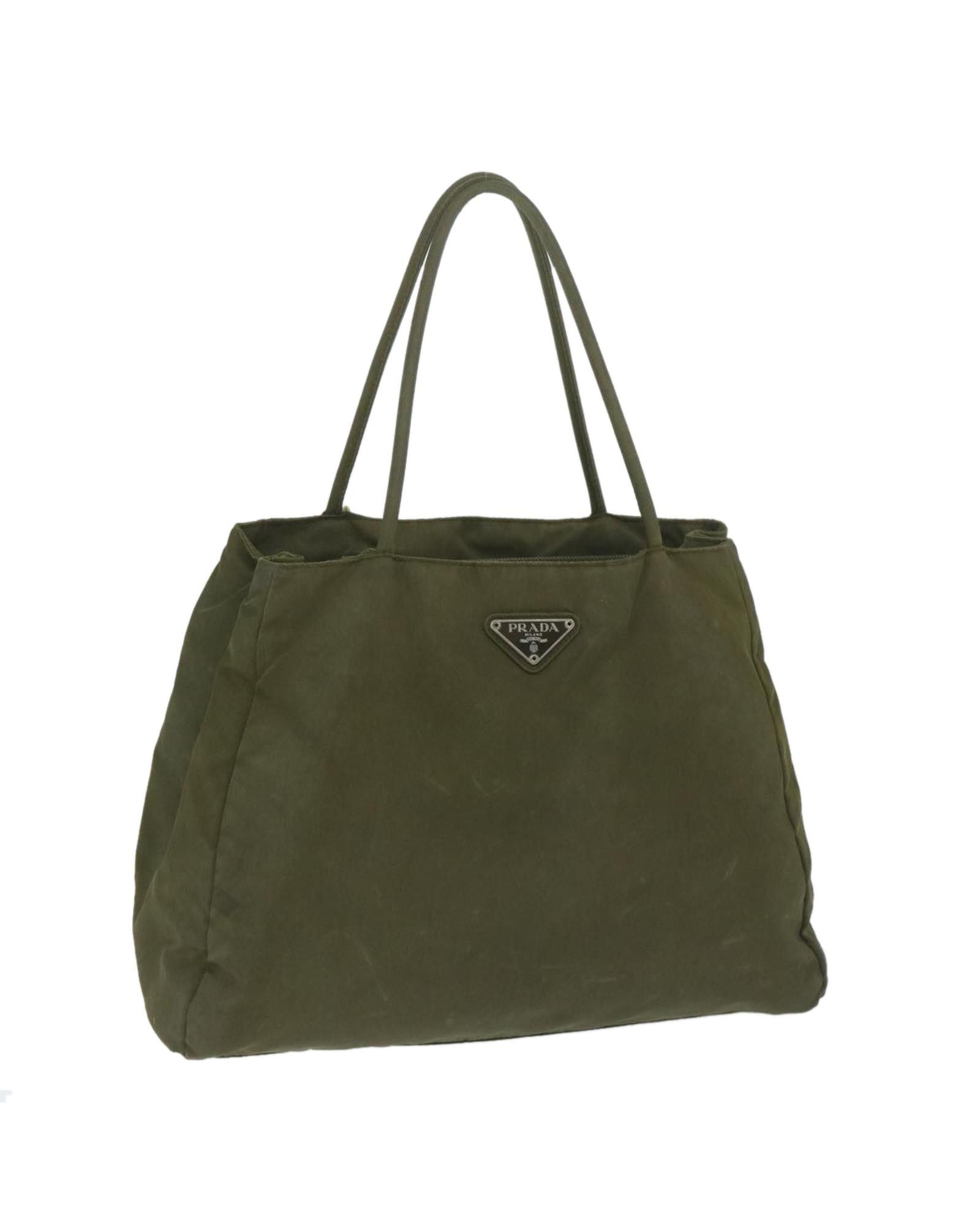 image of Prada Khaki Synthetic Shoulder Bag With Charm, Women's