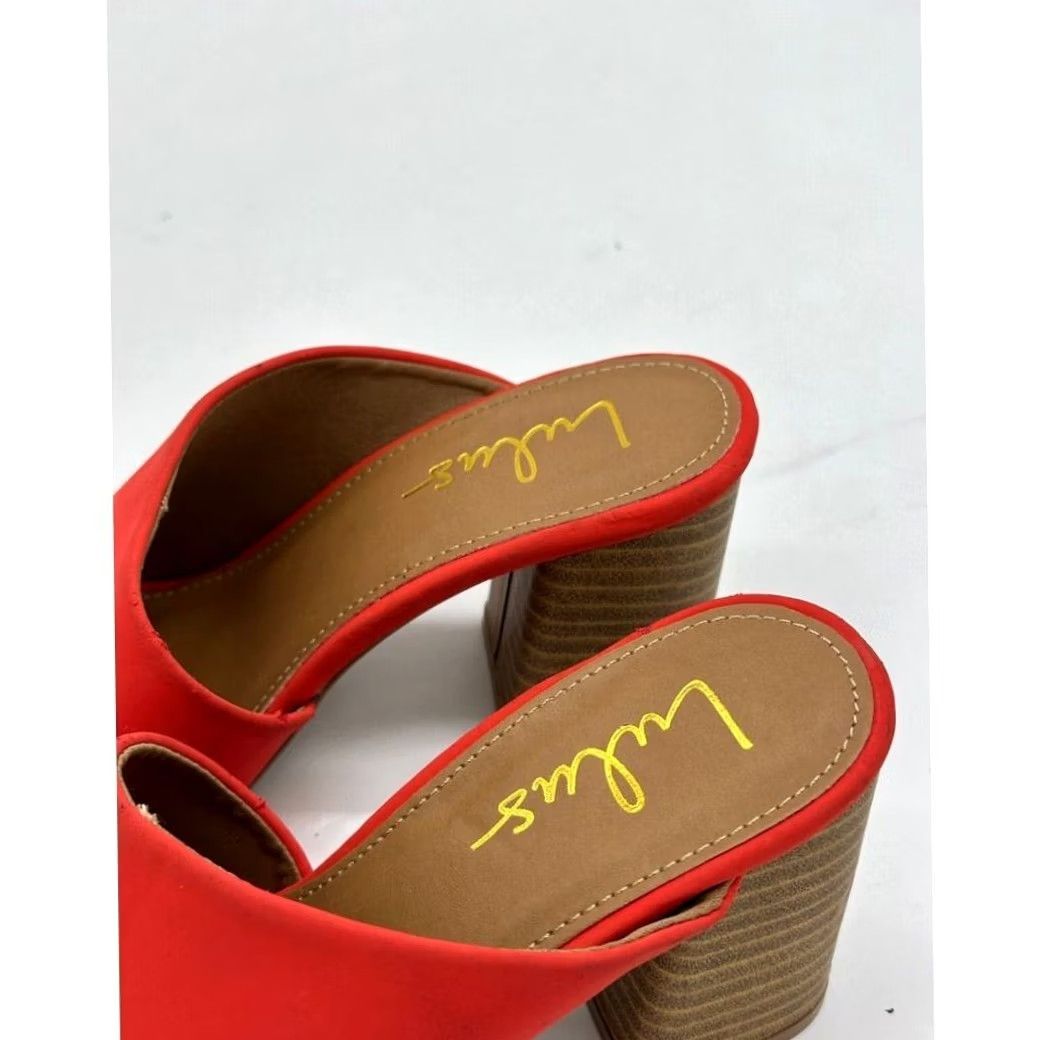 Lulus Lulus Heels Mules Womens 5.5 Red Peep Toe Slip On Comfort Blocked High Heel New Size US 6 / IT 36 - 7 Thumbnail