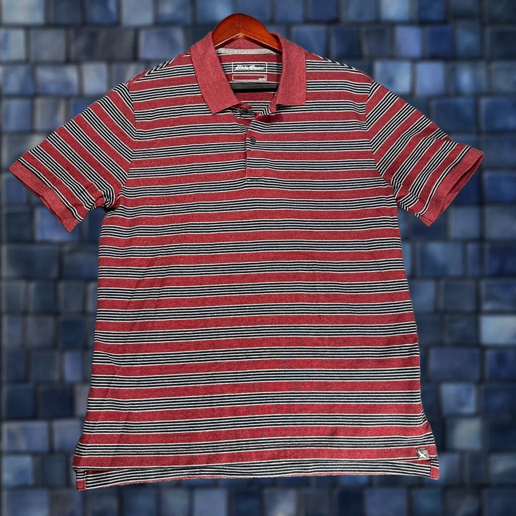 Eddie Bauer Eddie Bauer Polo Shirt Men Large Maroon Striped Short Sleeve Button Neck Size US L / EU 52-54 / 3 - 1 Thumbnail