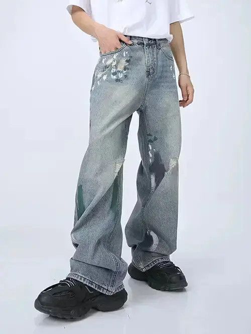 Japanese Brand distressed grunge faded paint baggy jeans Size US 28 / EU 44 - 3 Thumbnail